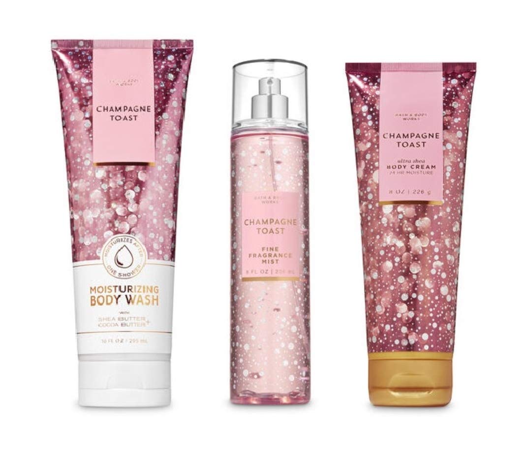 Bath and Body Works Champagne Toast 3-Piece Gift Set - Moisturizing Body Wash, Fragrance Mist & Shea Body Cream (2019) - Perfect for Holidays, Birthdays & Self-Care Gifts