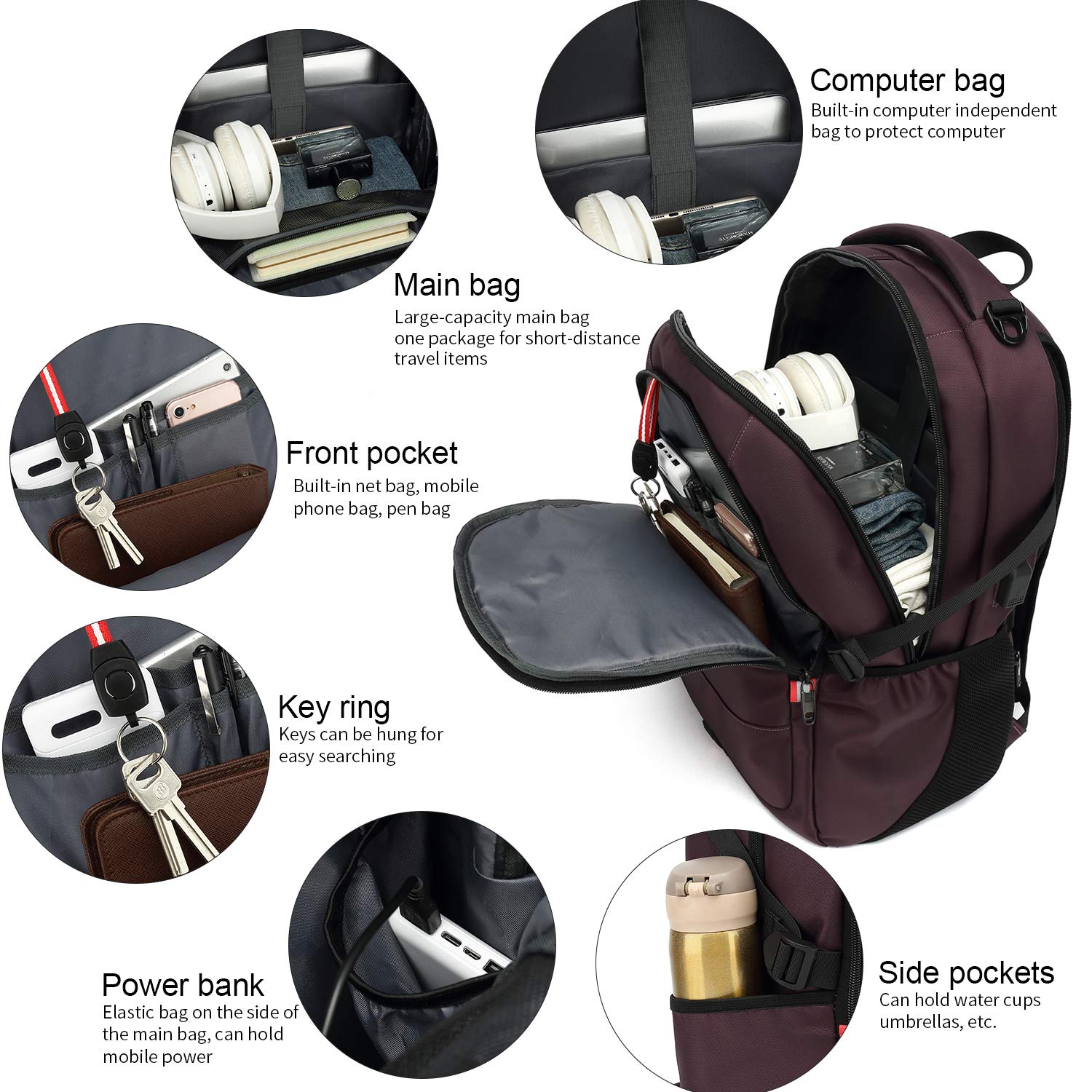 INSAVANT 17 Inch Water Resistant Laptop Backpack - Durable Anti-Theft College Backpack with USB Charging Port - Perfect Travel Daypack for Men & Women (17 Inch, Purple) - Ideal for Work, School, Commuting & Business Trips