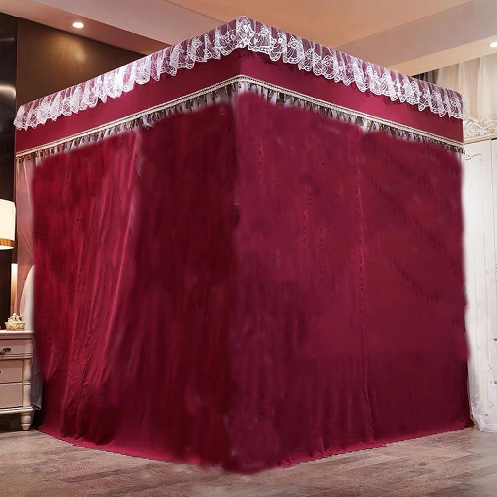 Princess 4 Corner Post Bed Canopy - Solid Wine Red Queen Size Bed Curtain for Girls & Adults - Perfect for Twin/Full/Queen/King Beds - Elegant Bedroom Decor for Kids Rooms & Master Bedrooms - Create a Dreamy Sleeping Space