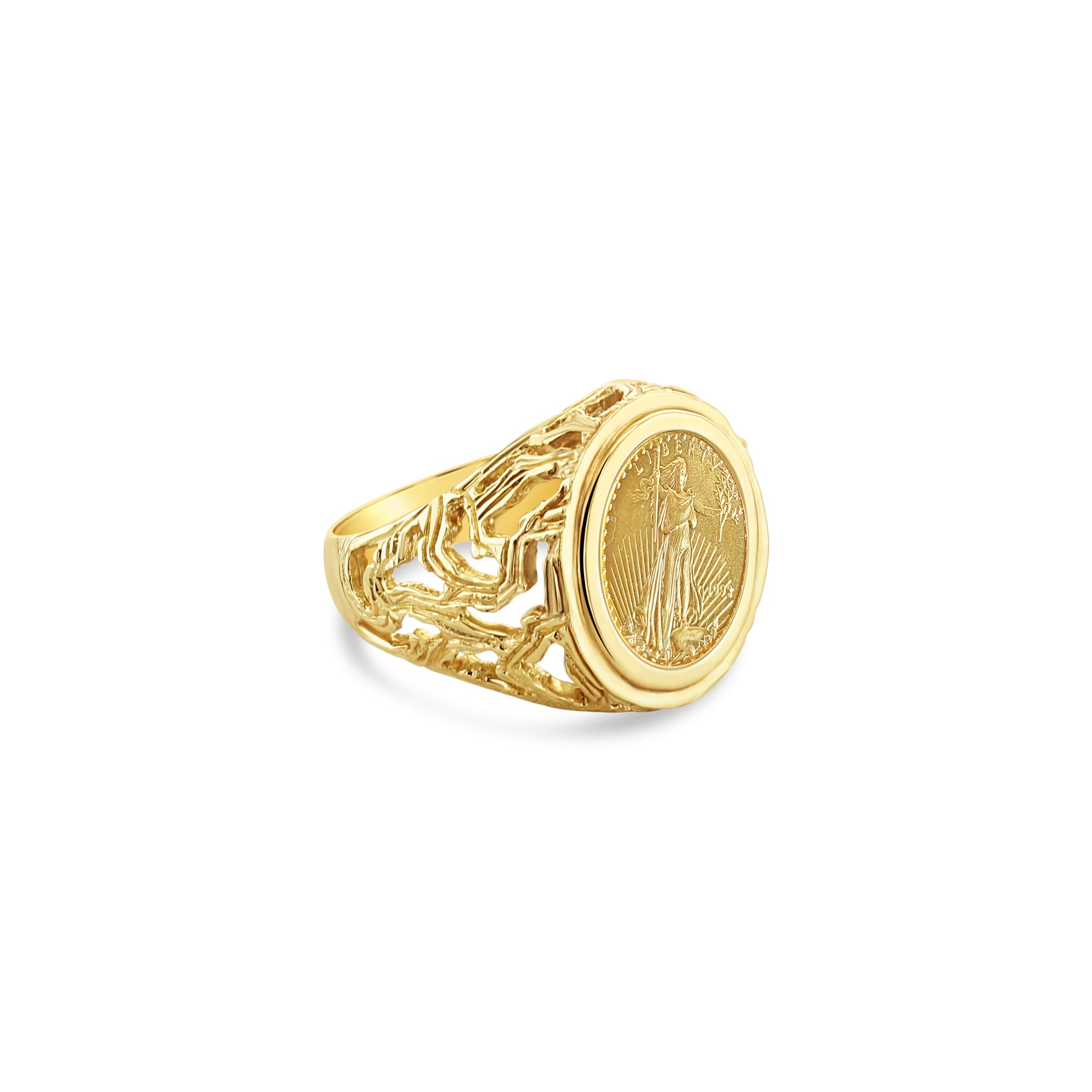 Lady Liberty Coin Ring with Tree Branch Design - Vintage Silver Jewelry for Women - Perfect for Gifts, Weddings & Special Occasions