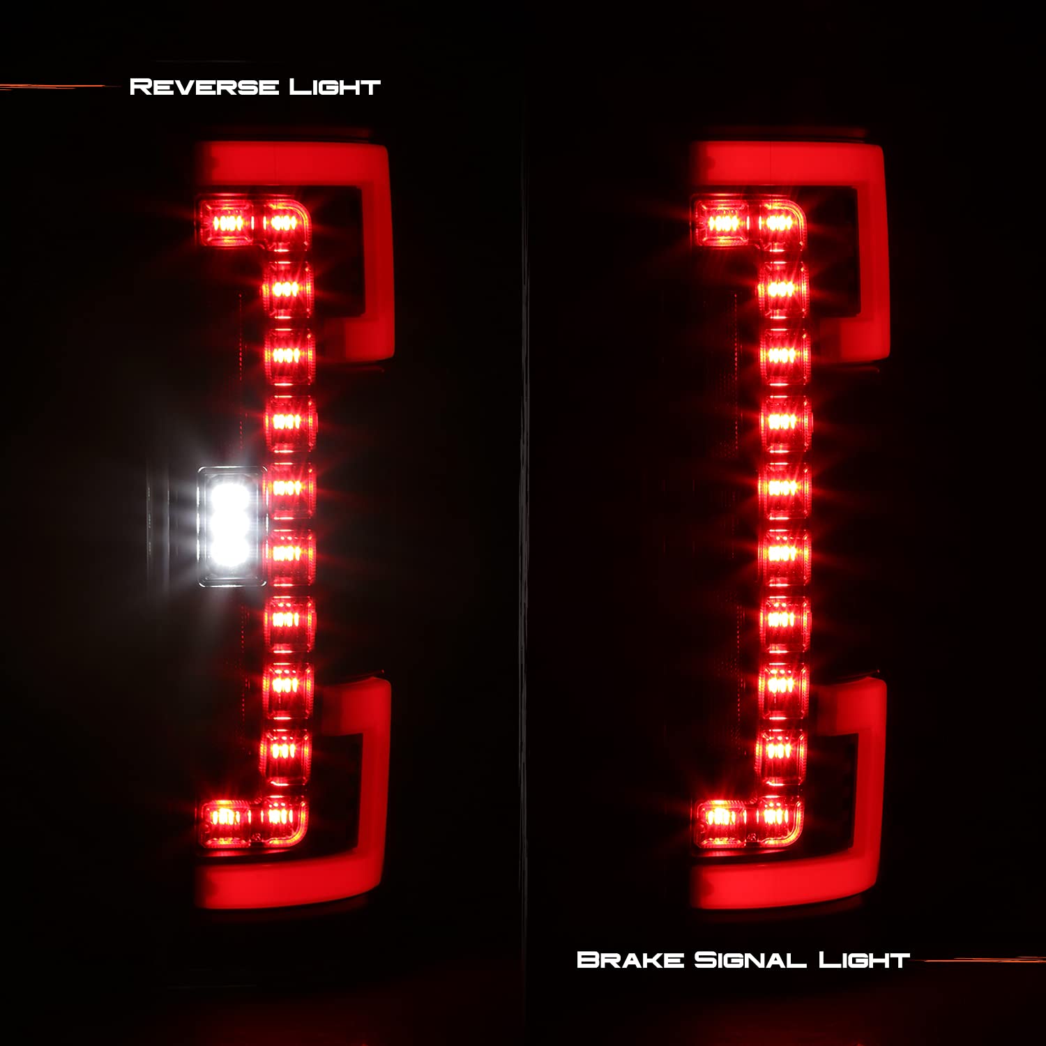 AKKON LED Tail Lights for 2017-2019 Ford F250 F350 F450 Super Duty - Red Stripe Brake Lights with Blind Spot Monitoring System | Enhanced Safety & Style for Pickup Trucks