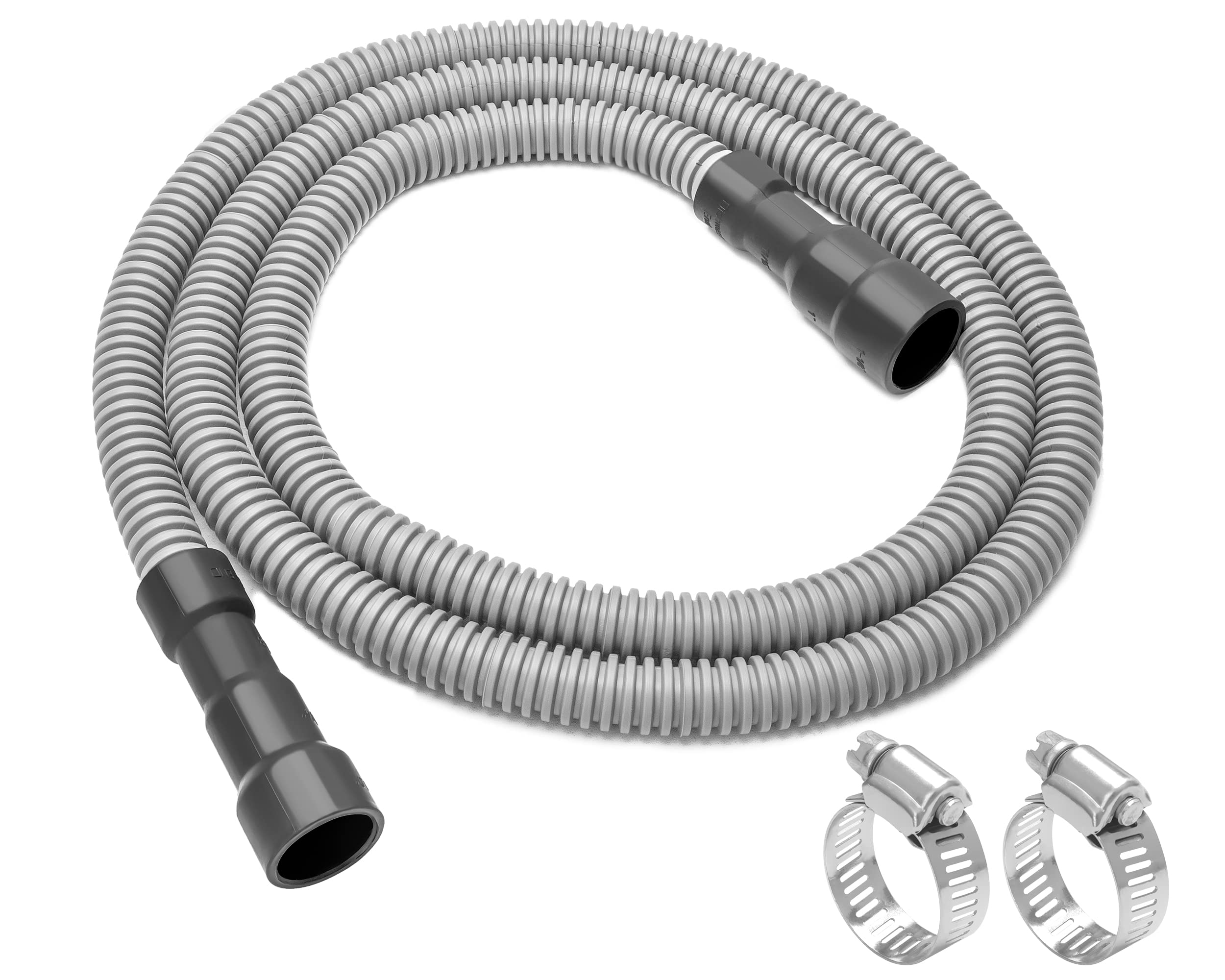 MyLifeUNIT Universal Dishwasher Drain Hose - Corrugated Flexible Extension Replacement with 2 Clamps (Fits 11/16