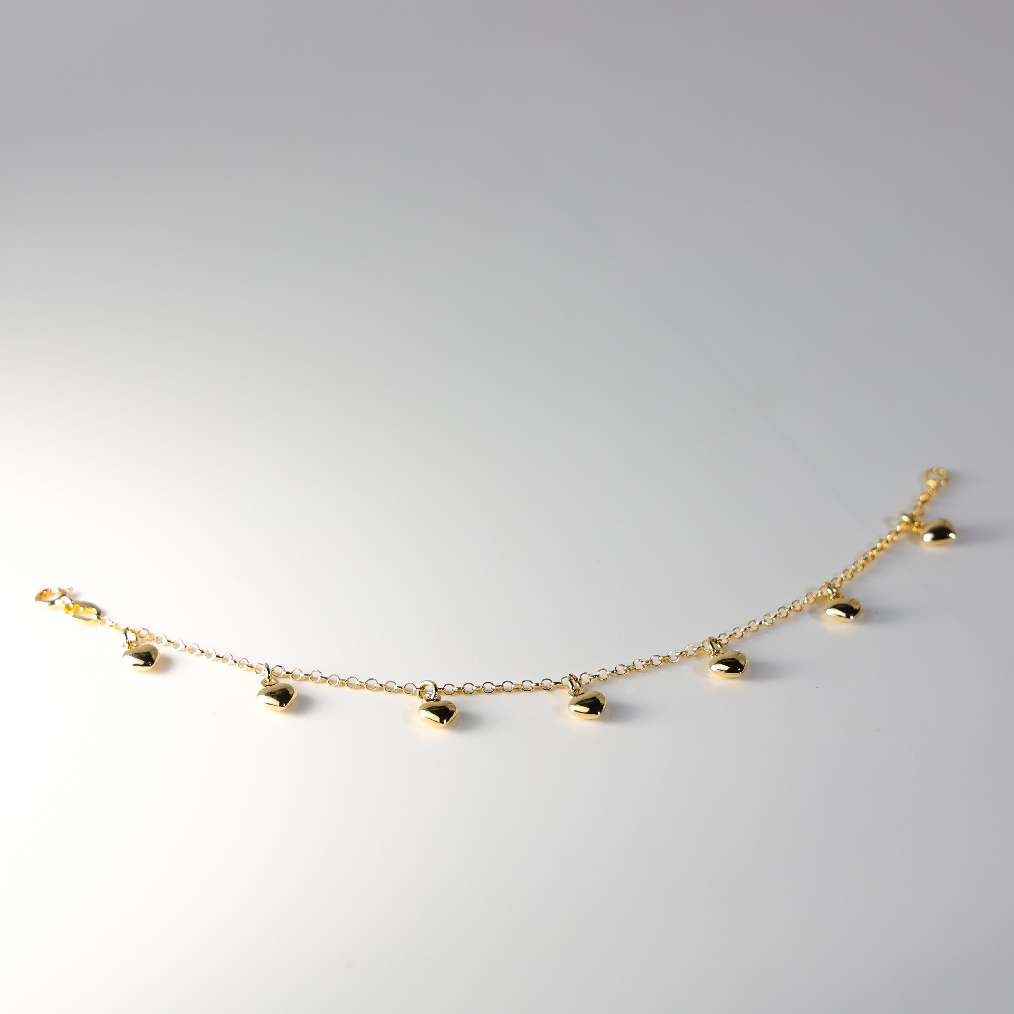 Gold Hanging Hearts Bracelet AB0276 - Elegant Dainty Jewelry for Women, Perfect for Valentine's Day Gifts, Anniversary & Romantic Occasions