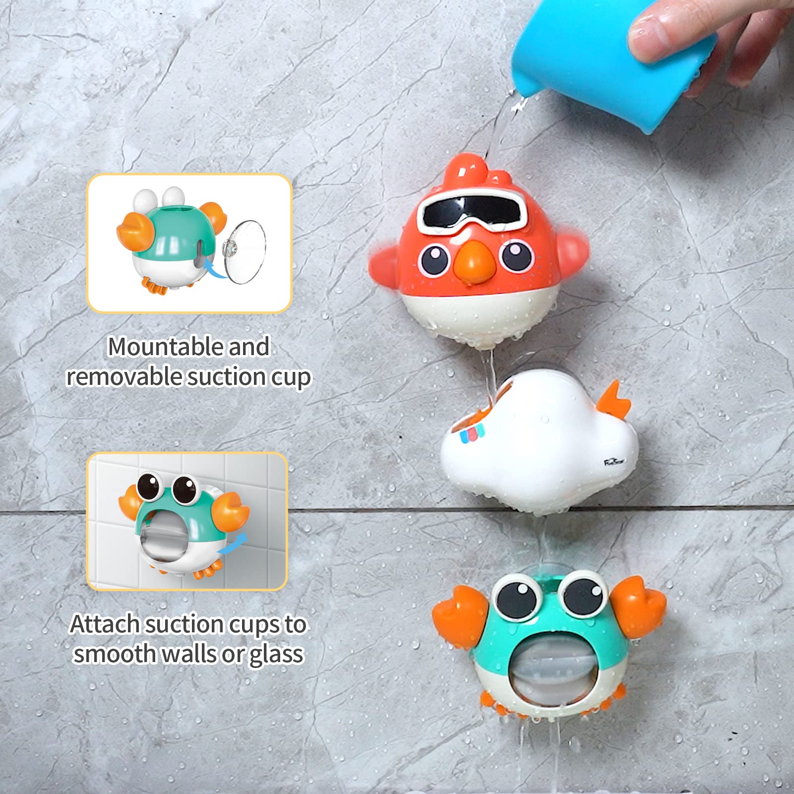 FS Baby Bath Toys for Toddlers 1-3 Years Old | Wind Up Boat & Water Play Set | Safe Bathtub Toys for Kids Ages 2-6 | Fun Learning Toys for Bath Time & Pool Play