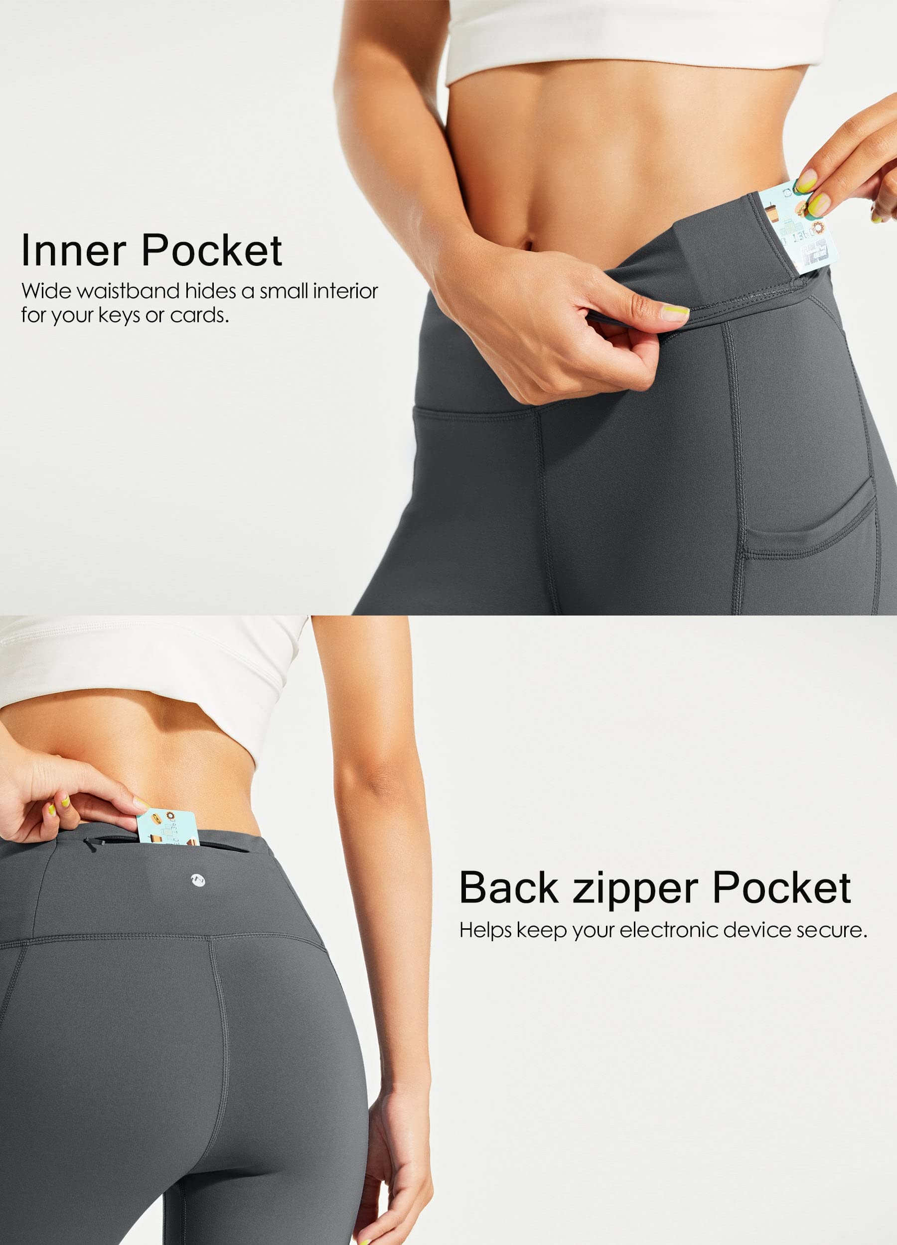 Willit Women's Fleece Lined Leggings - Water Resistant Thermal Winter Pants with Pockets, High Waisted Yoga Running Hiking Tights for Outdoor Activities & Cold Weather