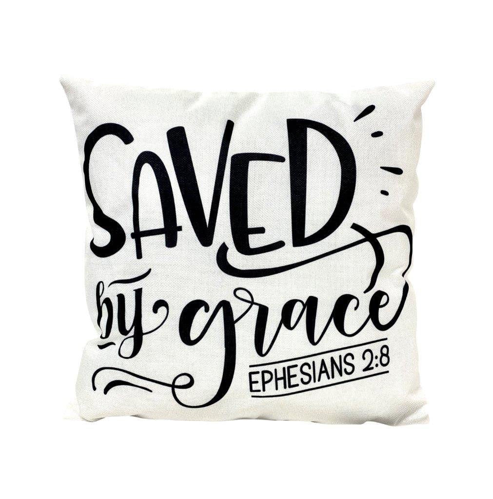 Saved by Grace Christian Pillow Cover - Inspirational Faith Gift with Ephesians 2:8 Bible Verse - Gospel Home Decor for Bedroom, Living Room & Prayer Space - Motivational Quote Throw Pillow Case