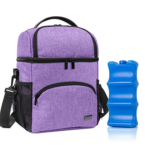 Teamoy Double Layer Insulated Breastmilk Cooler Bag with Ice Pack - Leakproof Travel Baby Bottle Carrier Tote Holds 6 Large 9oz Bottles (Purple) - Perfect for Working Moms, Daycare Trips & On-the-Go Breastfeeding