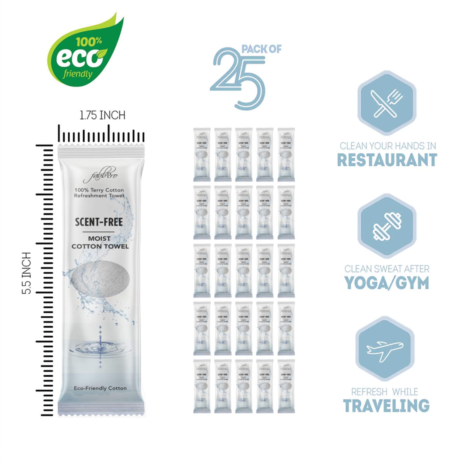 Premium Oshibori Moist Terry Cotton Towels (25 Pack, 8x8 Inches) - Unscented Hot/Cold Pre-Moistened Refreshment Wipes for Restaurants, Spas, Airlines & Home Use - White Luxury Towels for Face & Hands
