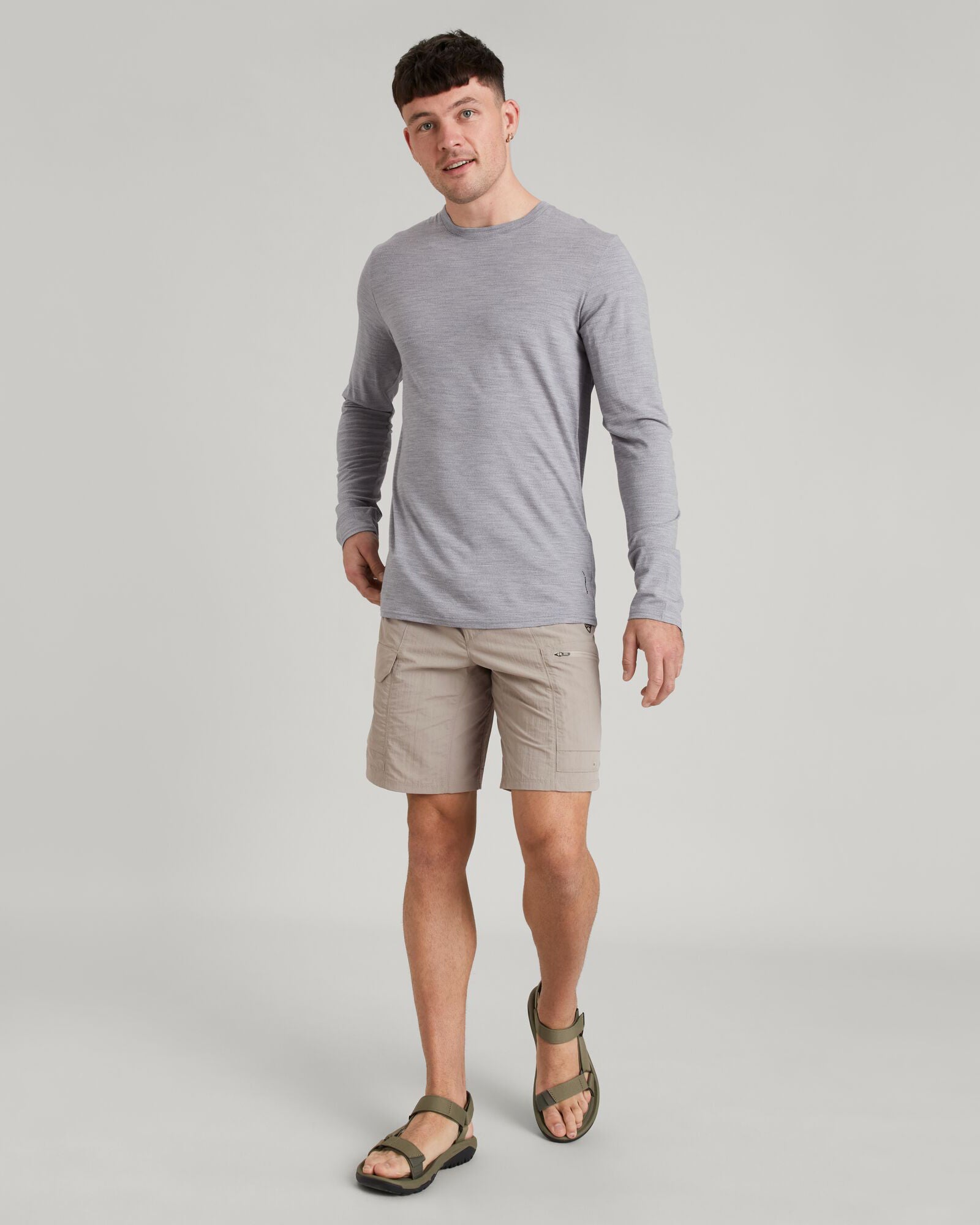 100% Merino Wool Men's Long Sleeve Crewneck Sweater - Mid Grey Marle | Warm & Breathable Base Layer for Hiking, Camping & Winter Outdoor Activities