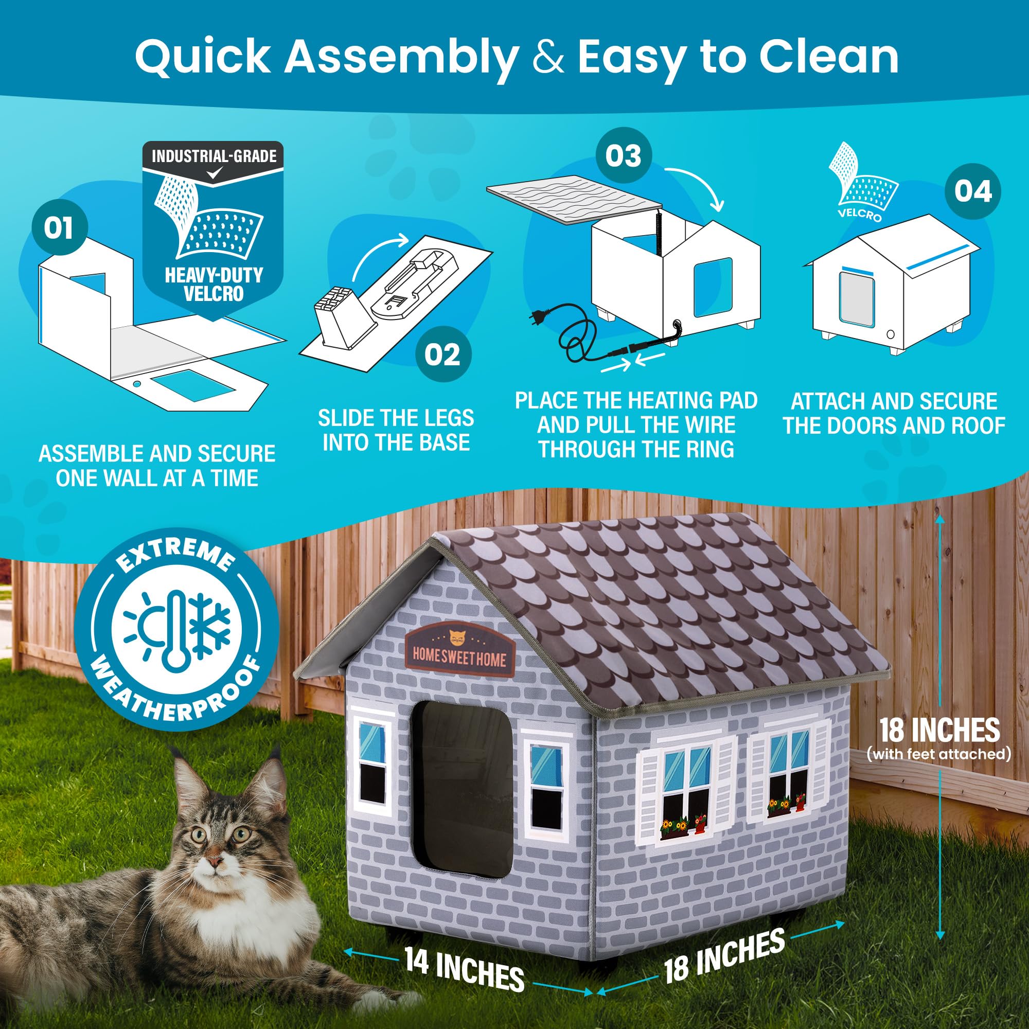 Weatherproof Heated Cat House for Outdoor Cats in Winter - Insulated Warm Shelter with Thermostat, Easy Assembly - Perfect for Porch, Garage & Backyard Use