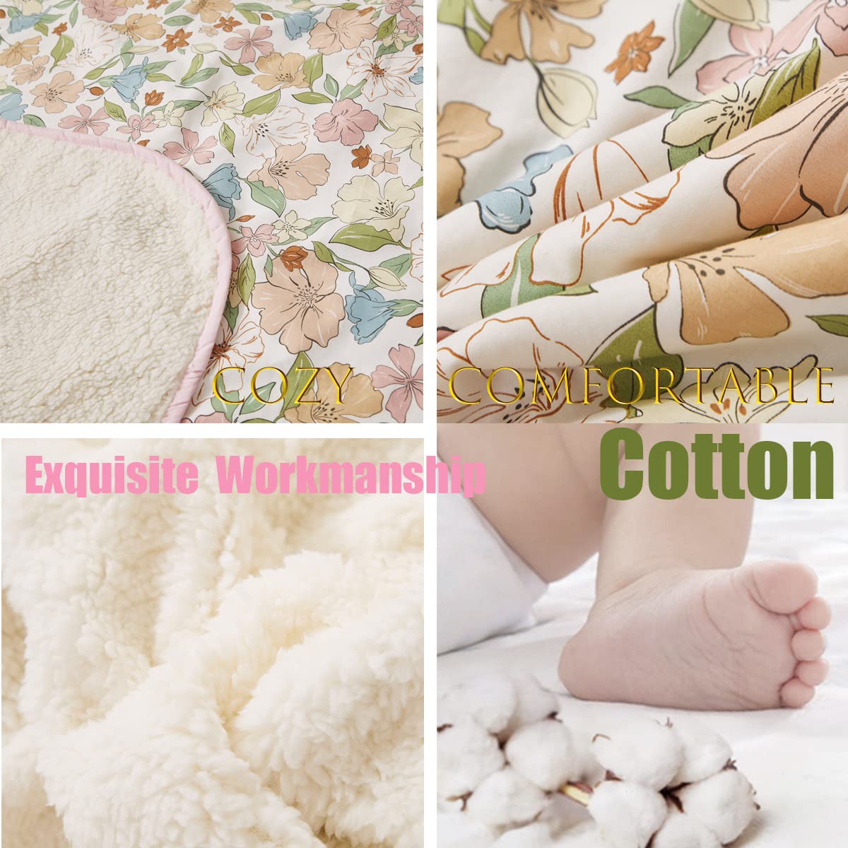 Brandream 3-Piece Floral Baby Crib Bedding Set for Girls - Soft Cotton Nursery Bedding with Enchanting Blossoms & Painterly Petals Design | Perfect for Newborn, Toddler Rooms & Baby Shower Gifts