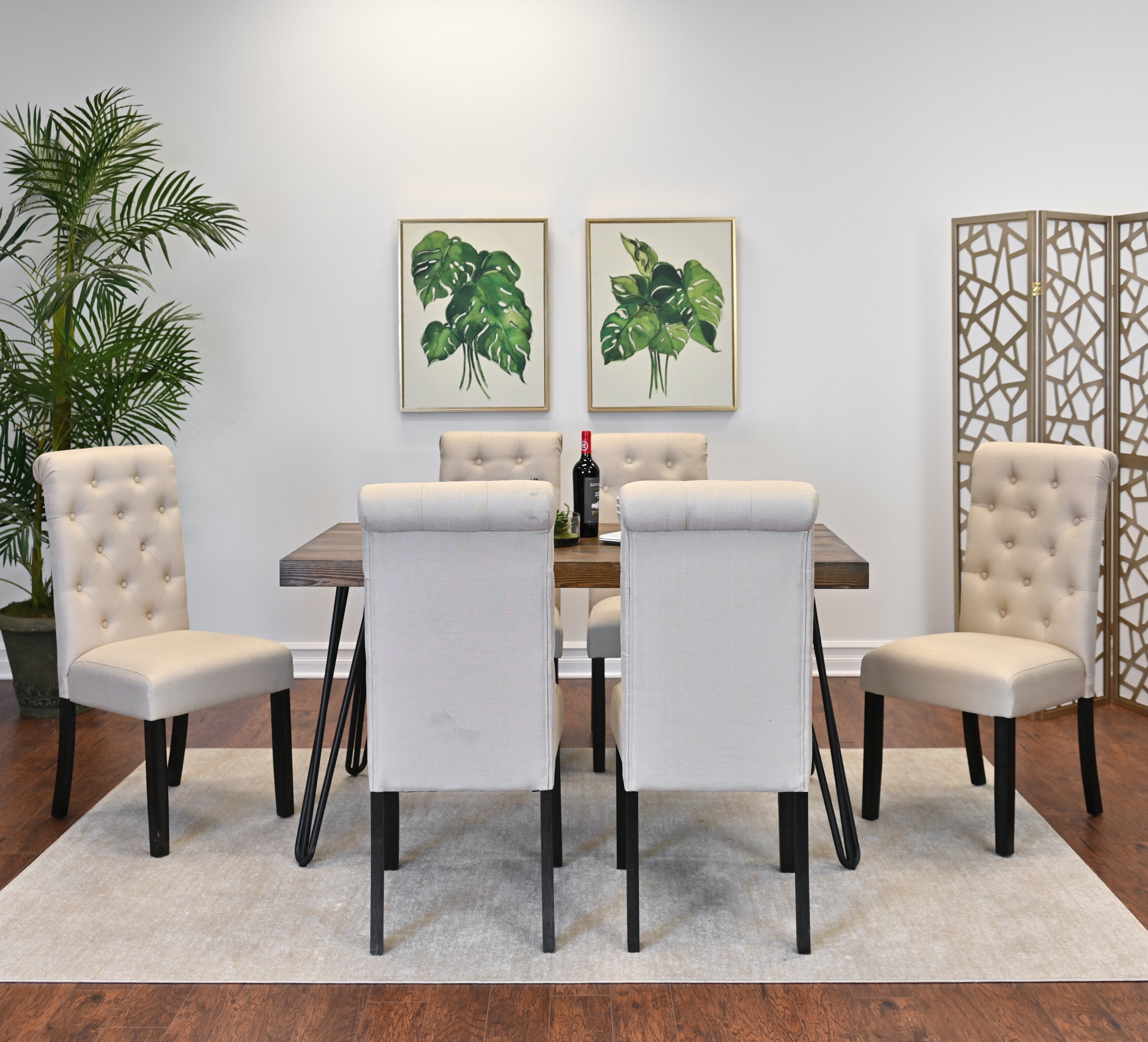Roundhill Furniture Ashford 7-Piece Dining Set with Hairpin Leg Table & 6 Blue Chairs – Perfect for Modern Kitchens, Dining Rooms & Small Spaces