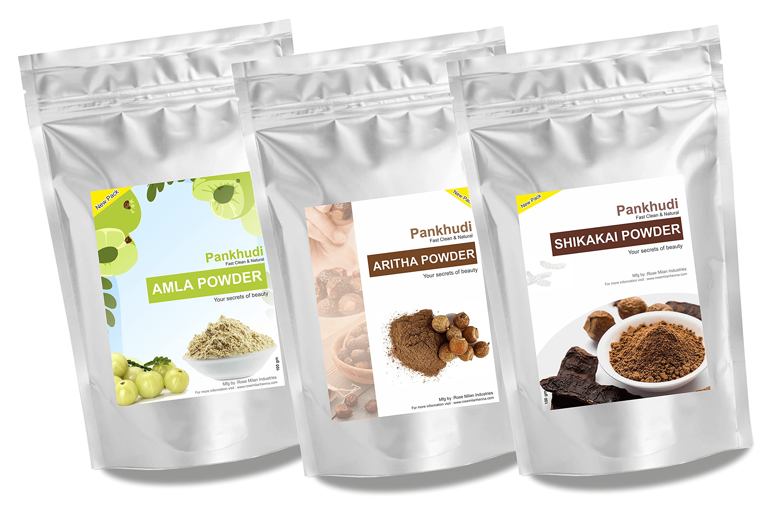 Organic Amla + Aritha + Shikakai Powder Combo Pack (100g x 3) - Natural Hair Wash, Cleansing & Conditioning Treatment for Shiny, Healthy Hair - Perfect for Ayurvedic Hair Care Routine at Home
