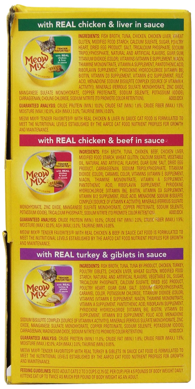 Meow Mix Tender Favorites Poultry & Beef Variety Pack Cat Food - 12 Count (2.75-Oz Cups) - Wet Cat Food for Adult Cats - Perfect for Mealtime, Travel & Treats