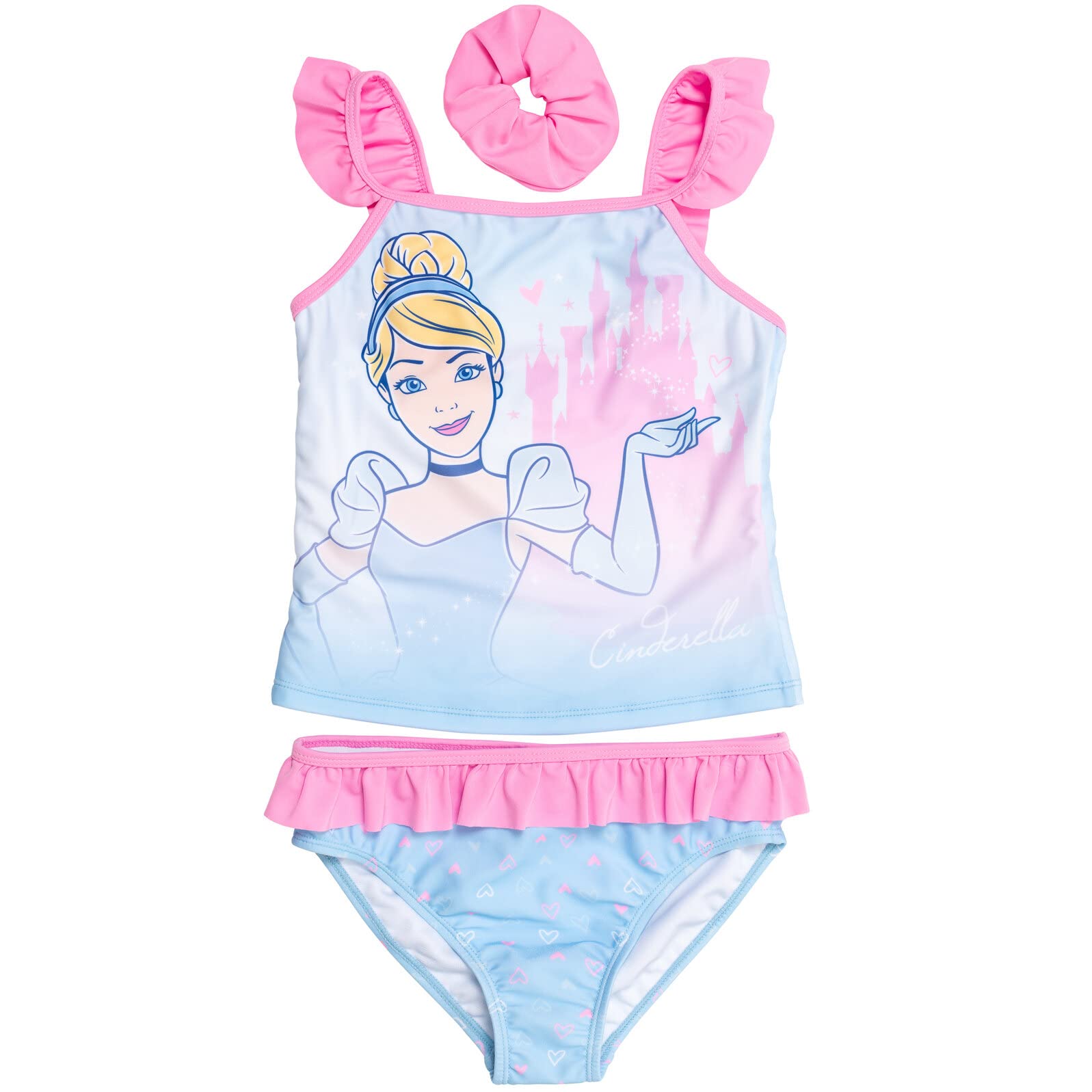 Disney Princess Minnie Mouse Frozen Tankini Top & Bikini Bottom with Scrunchie - 3 Piece Swimsuit Set for Girls (Infant to Big Kid) | Pool Party, Beach Vacation, Summer Swimwear