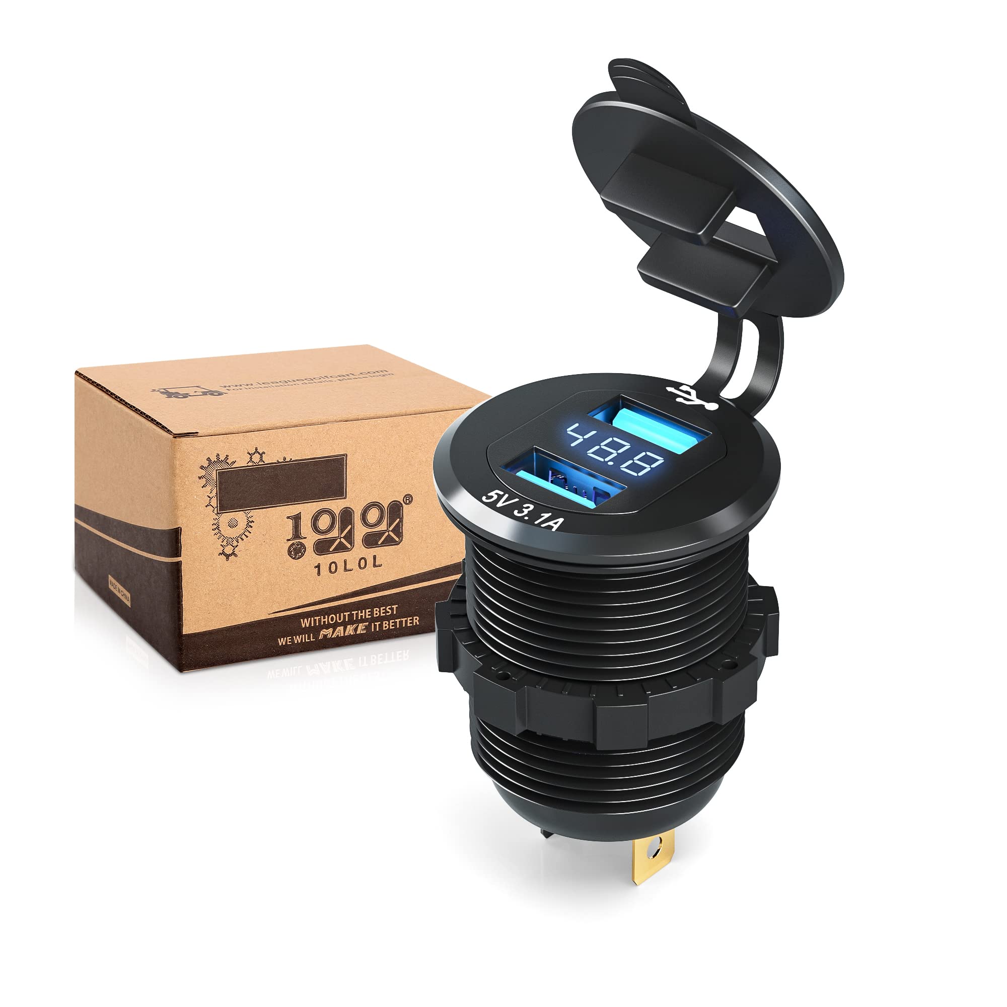 10L0L Golf Cart Charger with Dual USB Ports - 5A Fast Charging for Club Car, EZGO & Yamaha - Perfect for On-Course Power Needs