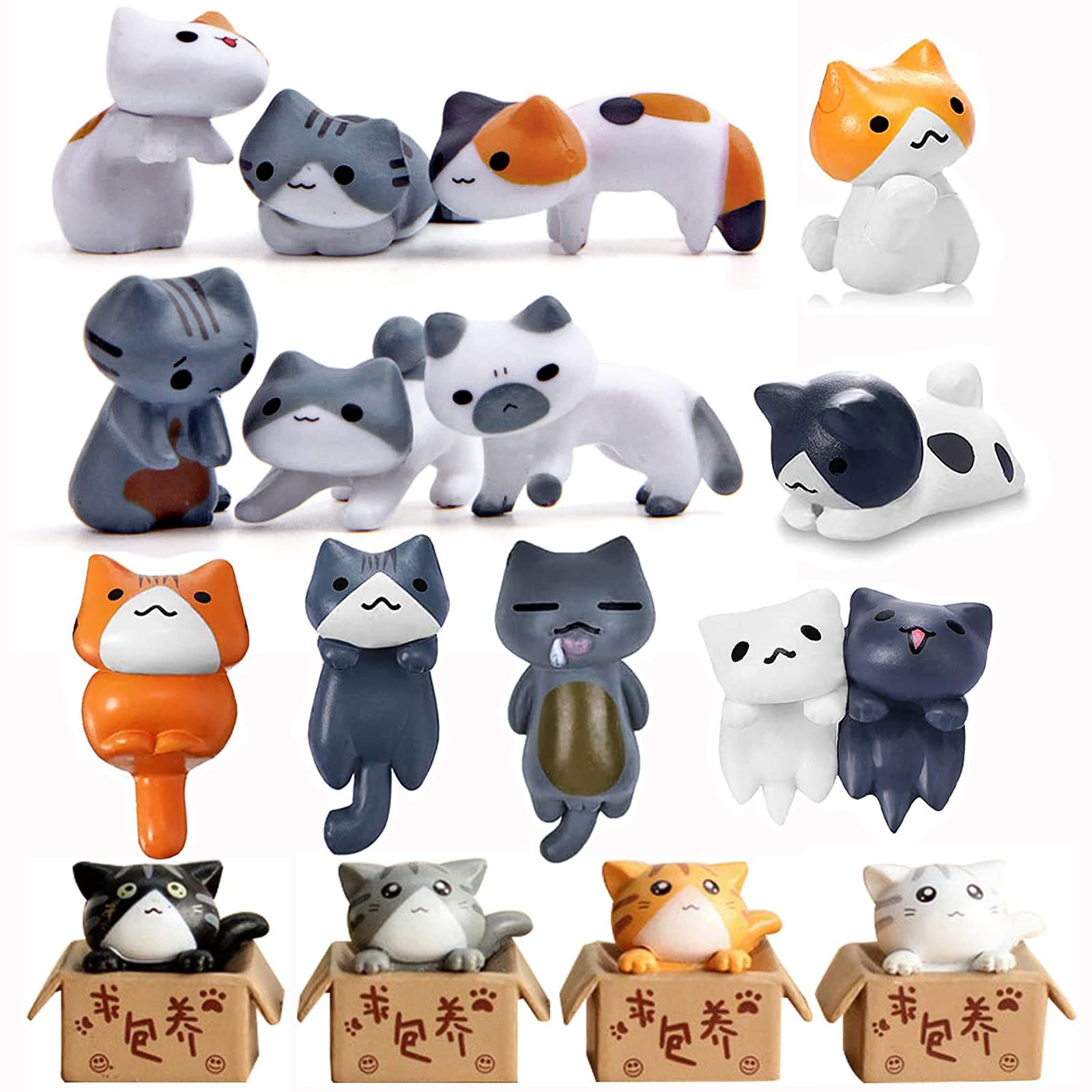 16PCS Adorable Cat Figurines - Cute Kitten Statues for Cake Decorating, Fairy Garden, Terrarium, Miniature Landscaping - Perfect for DIY Crafts, Home Decor, Bookshelf Ornaments & Gift Giving