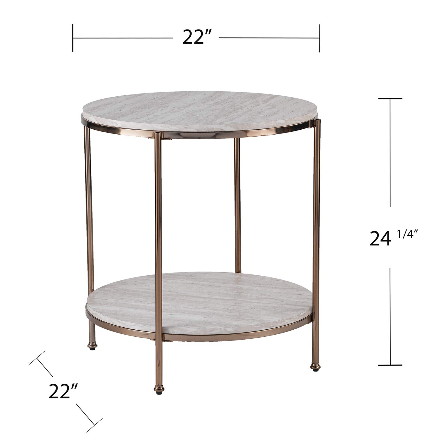 SEI Furniture Silas Round Faux Stone End Table - Champagne Gold Accent Side Table for Living Room, Bedroom & Office Decor