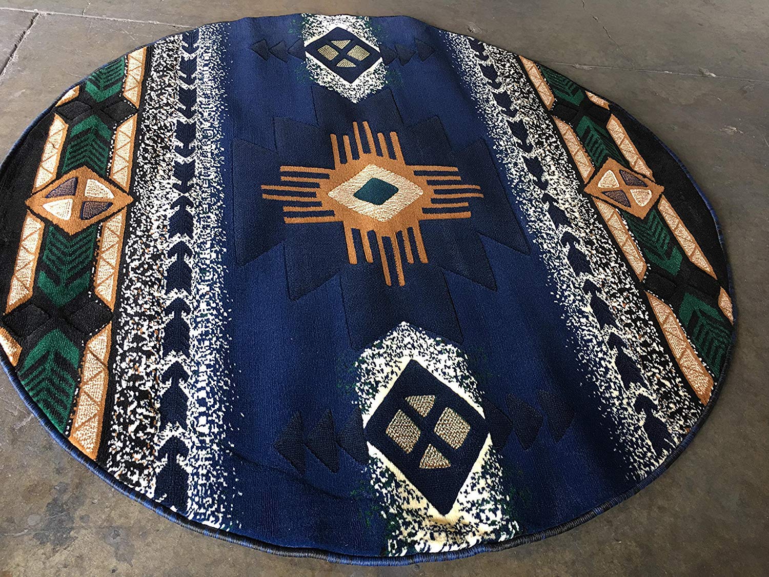 Authentic Southwest Native American Navajo Aztec Tribal Indian Navy Blue Round Area Rug - 7 Feet X 7 Feet - Perfect for Living Room, Bedroom & Boho Home Decor
