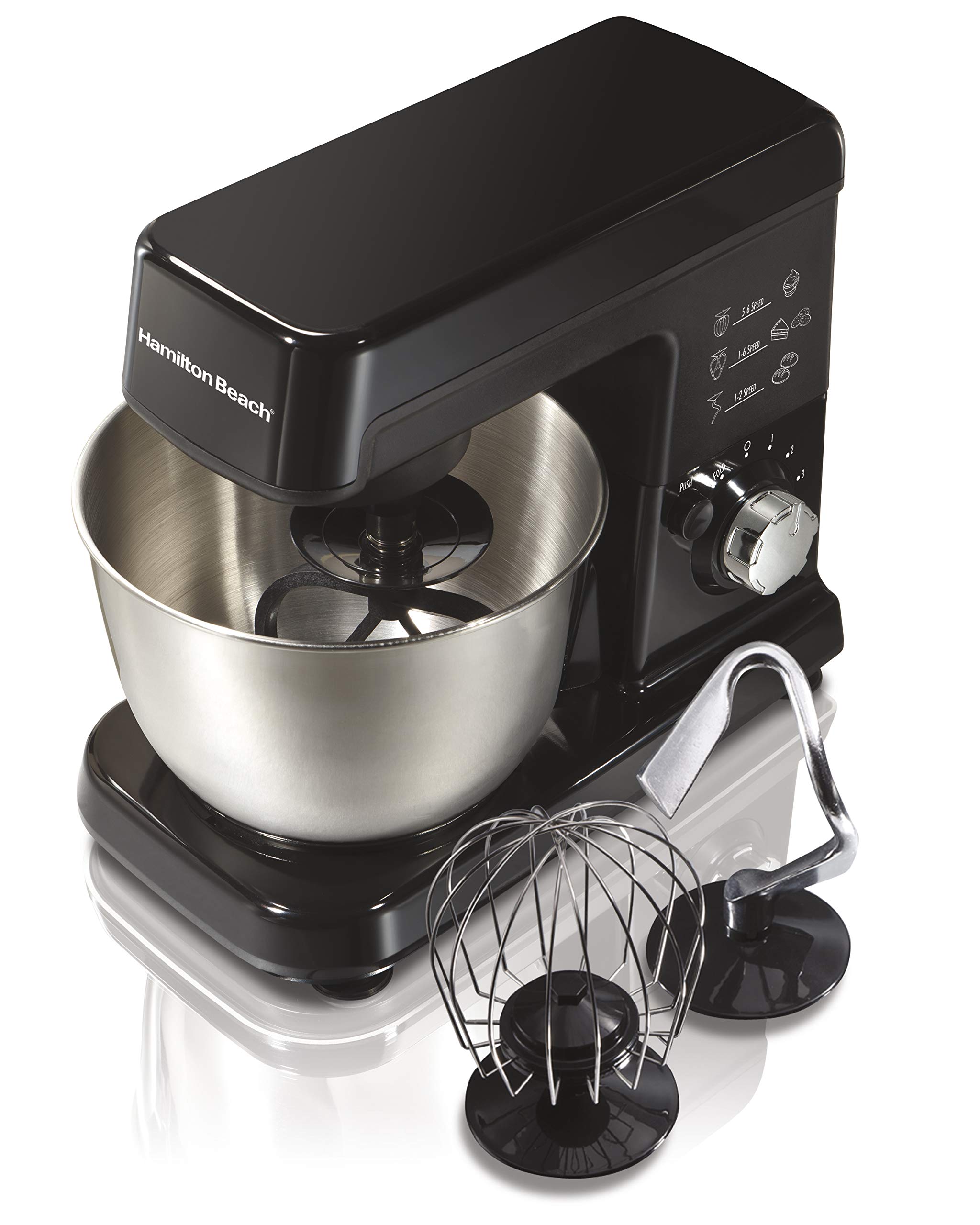 Hamilton Beach 6-Speed Electric Stand Mixer - 3.5 Qt Stainless Steel Bowl, 300W Motor, Planetary Mixing & Tilt-Up Head - Perfect for Baking Cakes, Cookies & Bread Dough - Black (Model 63325)