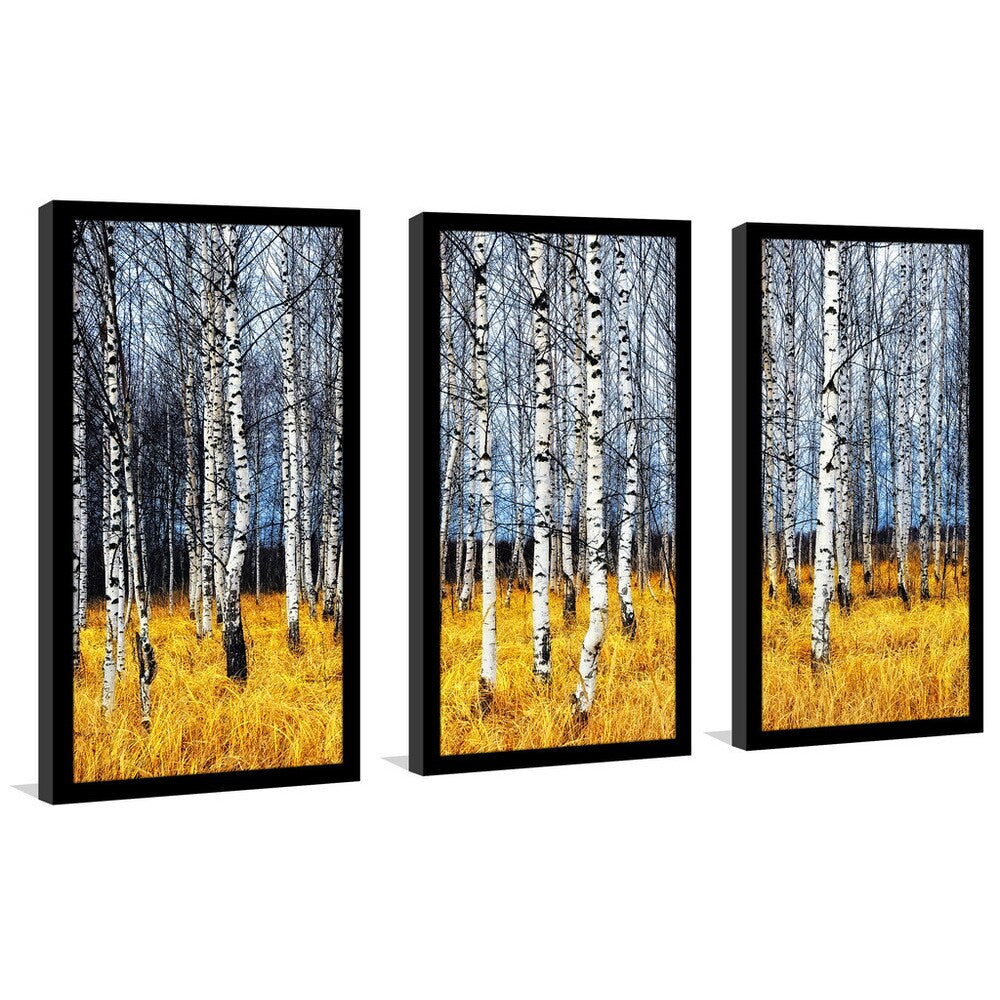 Birch Trees Wall Art Set of 3 - Framed Plexiglass Modern Nature Decor for Living Room, Bedroom & Office - Scandinavian Style Home Decor