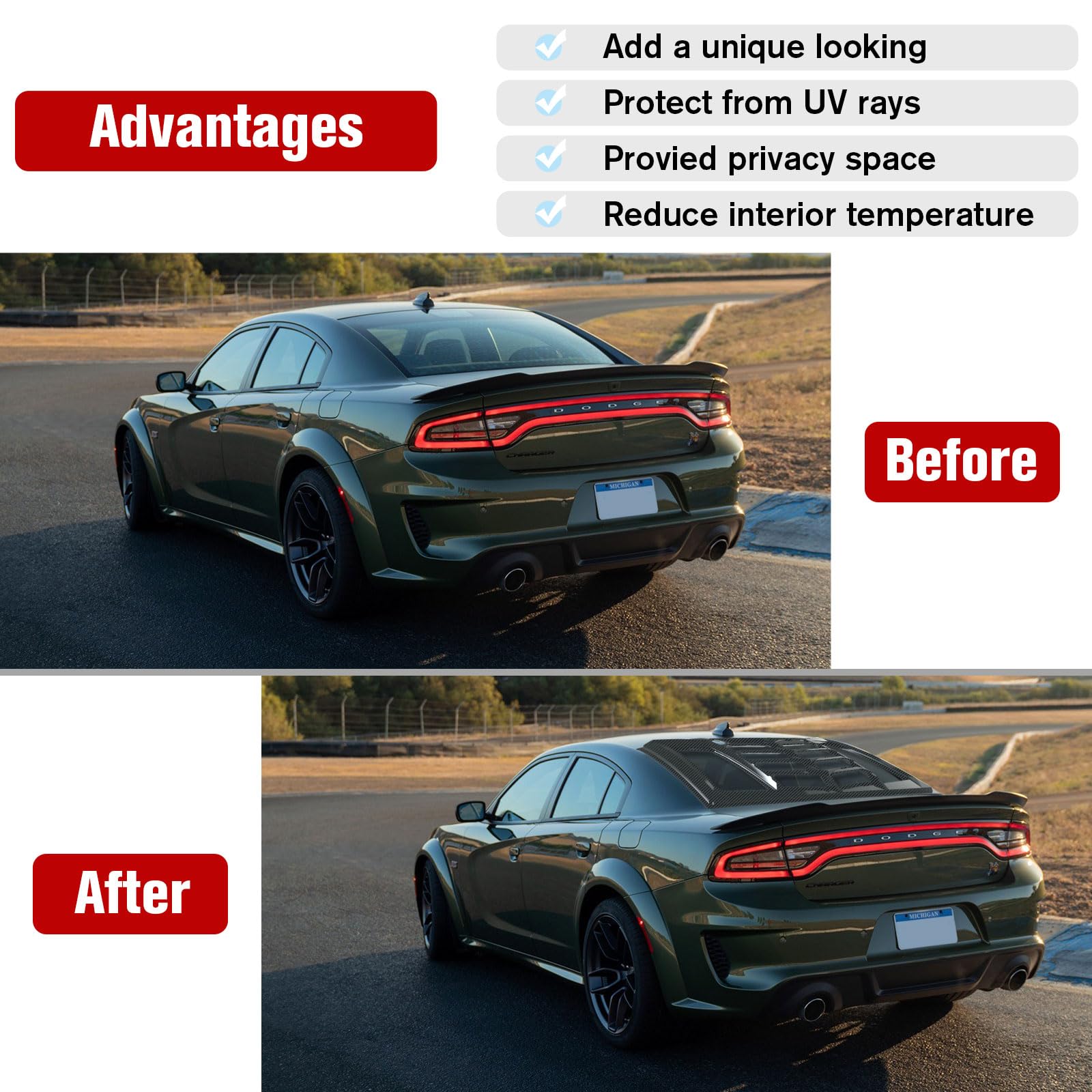 2011-2023 Dodge Charger Window Louvers - Lamborghini Style Rear Windshield Sun Shade Cover for SXT/GT/R/T/Scat Pack/SRT Hellcat/Widebody/Redeye/Daytona Models | All-Weather ABS Carbon Fiber Design | Perfect for Summer Sun Protection & Car Show Customization