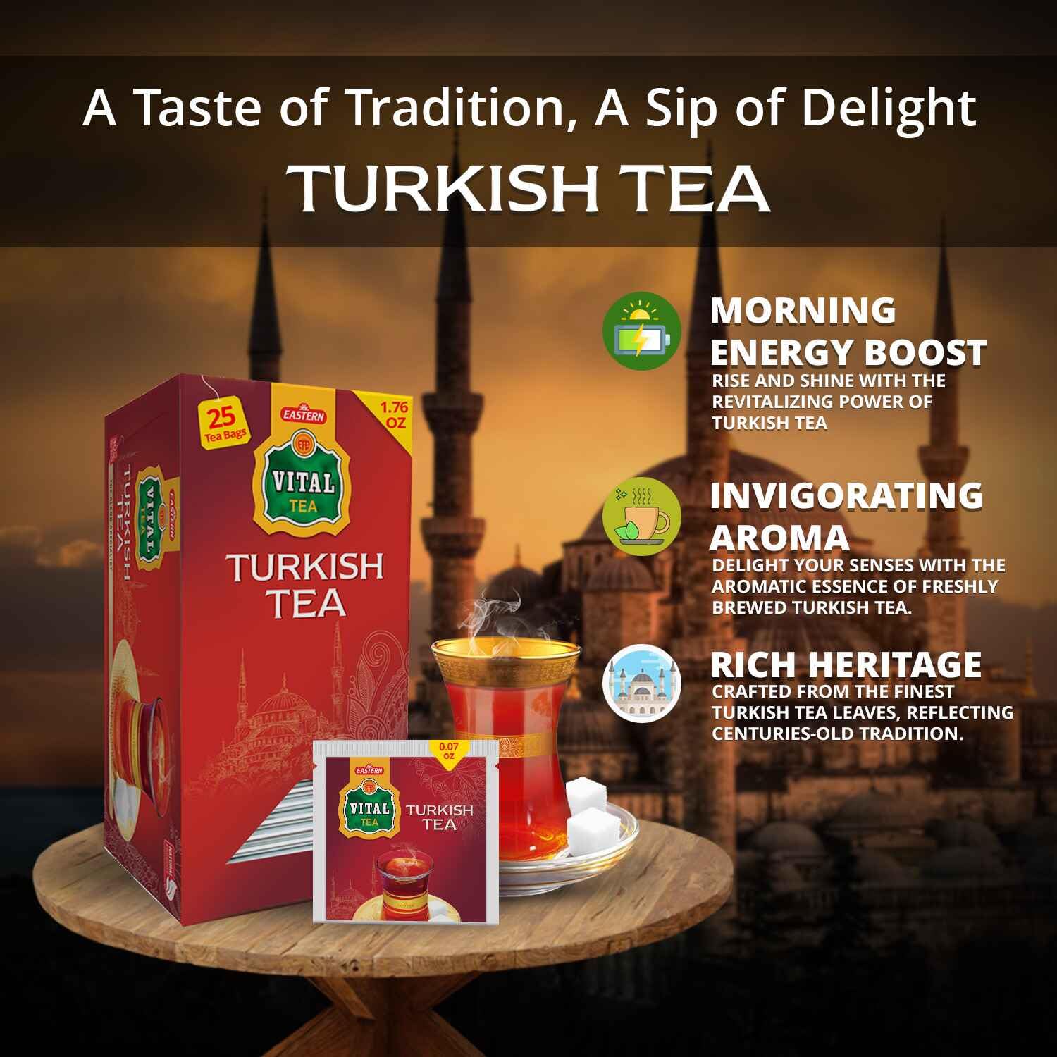 Premium Turkish Black Tea - 25 Count Tea Bags | Rich Flavor & Aroma | Authentic Heritage Taste | Freshly Packed | Perfect for Afternoon Tea, Office Breaks & Relaxation