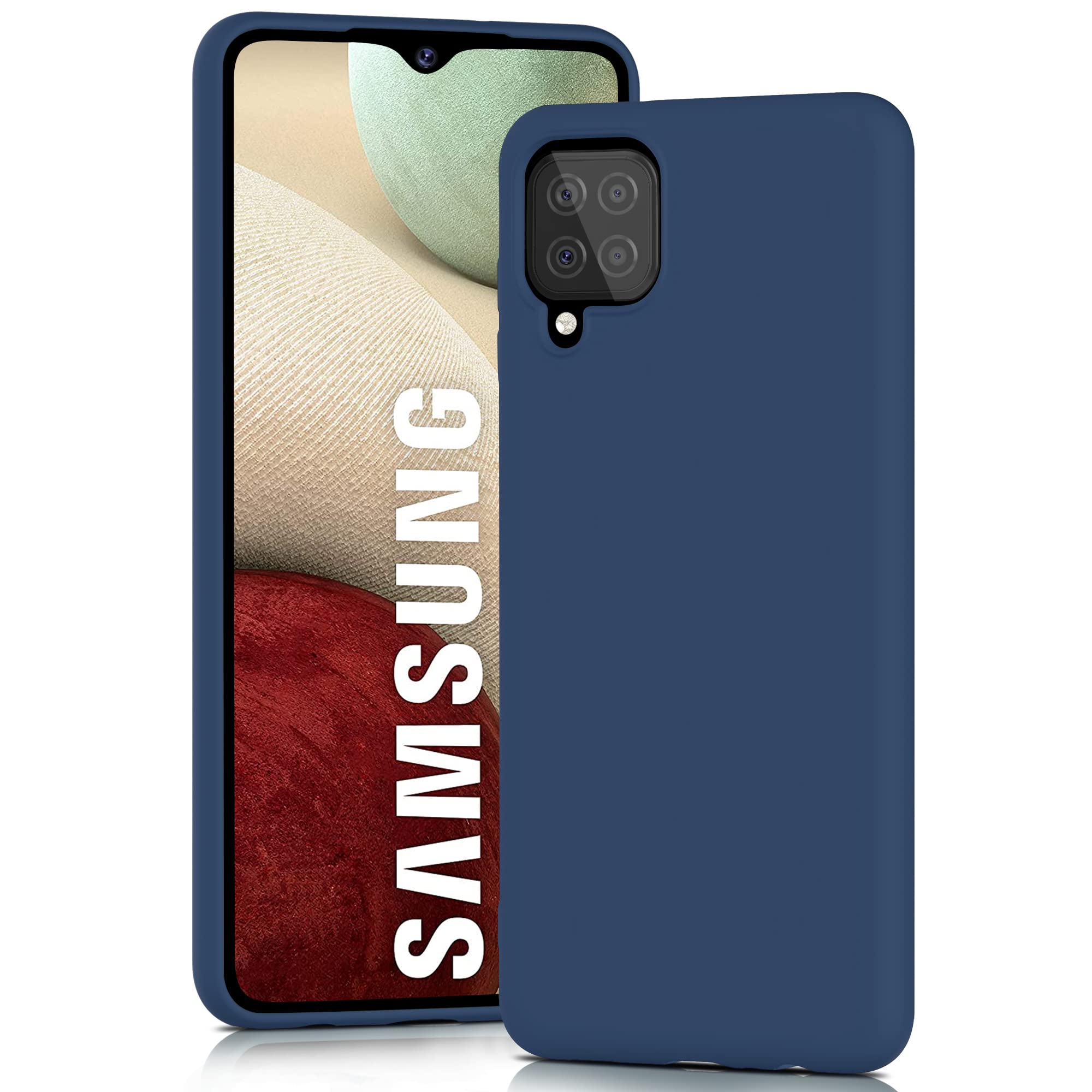 YATWIN Shockproof Silicone Case for Samsung Galaxy A12/M12 - Soft-Touch Full Body Protection, Anti-Slip & Dustproof Phone Cover (Dark Blue) - Perfect for Outdoor Activities, Work & Daily Use
