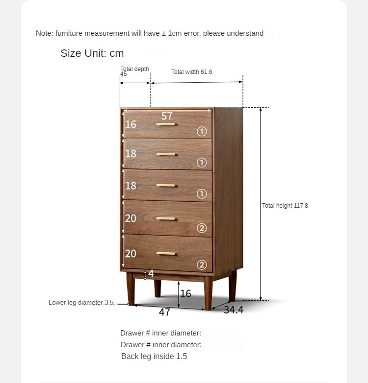 Solid Black Walnut Wood Dresser - 5-Drawer Chest for Bedroom & Living Room Storage | Handcrafted Hardwood Furniture for Home Organization & Decor