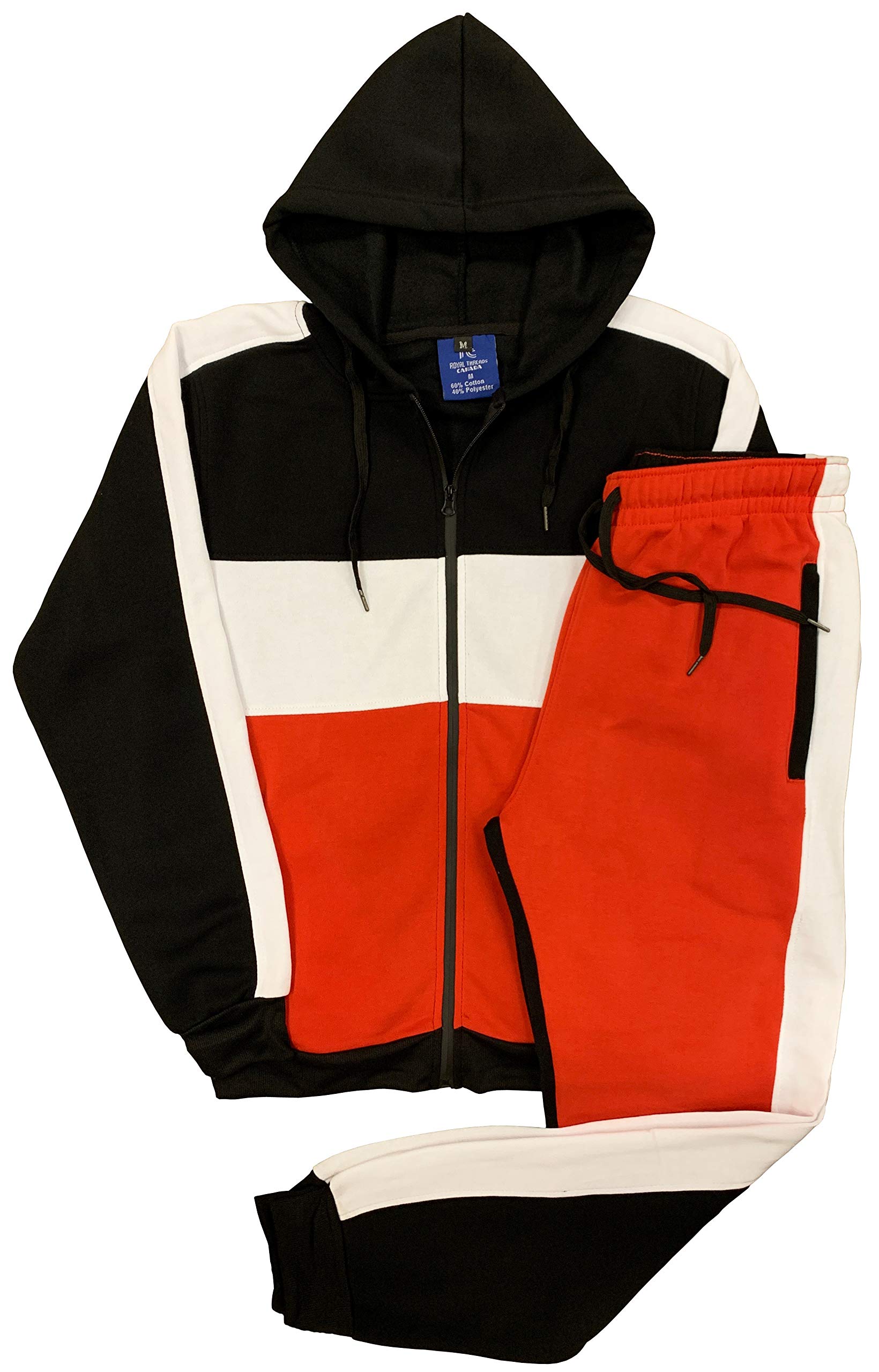 Men's 2-Piece Color Block Jogger Sweatsuit Set - Fleece Jacket & Sweatpants for Gym, Running, and Casual Wear