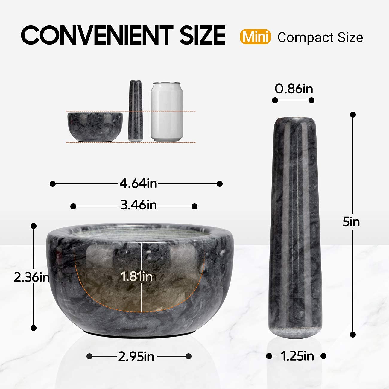 Premium Black Marble Mortar and Pestle Set - 4.64