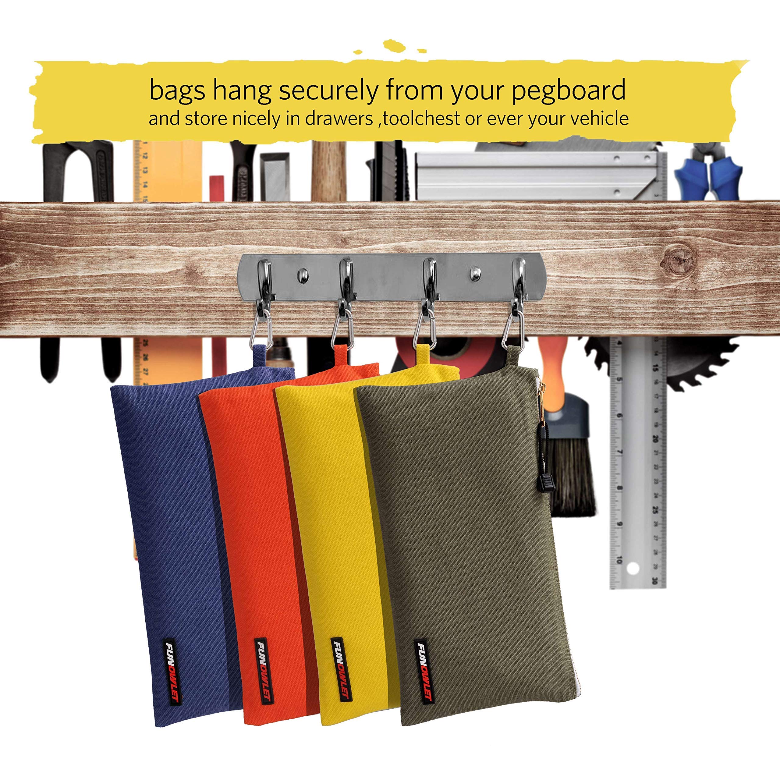 8 Pack Heavy Duty Canvas Tool Bag with Zipper & Carabiner - Multi-Purpose Utility Pouch for Tools, DIY Supplies & Outdoor Gear - Perfect for Construction, Camping & Home Organization