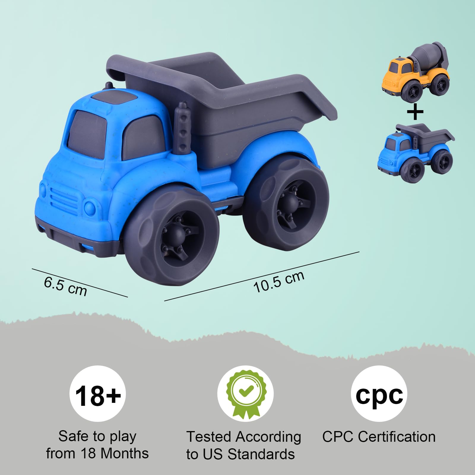 BPA Free & Non-Toxic Toddler Car Toys Set - Dump Truck & Cement Mixer for 3 4 5 Year Old Boys Girls | Safe Easter Basket Christmas Birthday Gifts for Kids | Perfect for Pretend Play, Construction Theme Parties & Early Learning Development