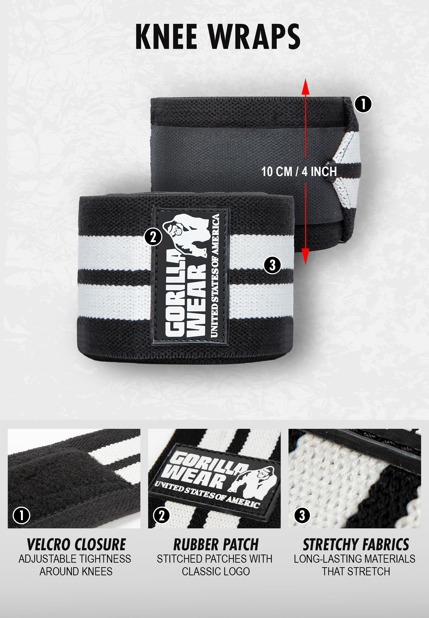 Best Knee Wraps for Weightlifting & Powerlifting - Gray/Black Support Straps for Squats, CrossFit & Gym Workouts