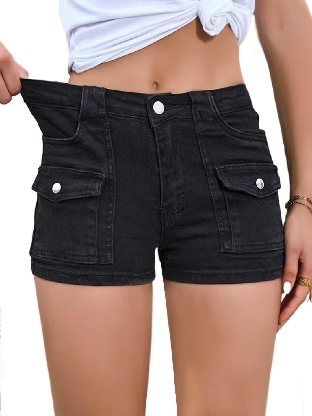 Women's Stretch Denim Shorts - Mid Rise Twill Jean Shorts with Pockets | Comfortable & Stylish for Casual Wear, Night Out, and Summer Fashion