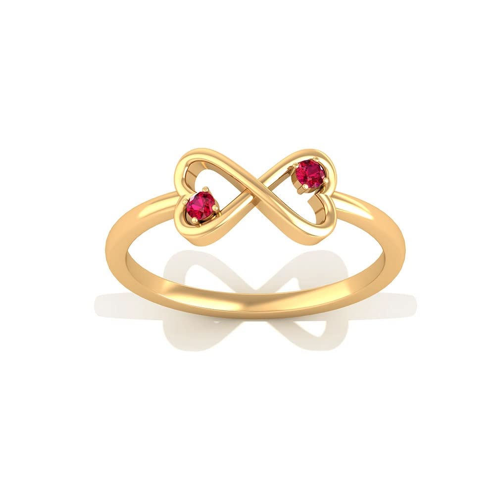 14K Solid Gold Round Ruby Infinity Ring for Women - Two Stone Heart Promise Ring - Elegant Jewelry for Anniversary, Engagement & Valentine's Day Gifts