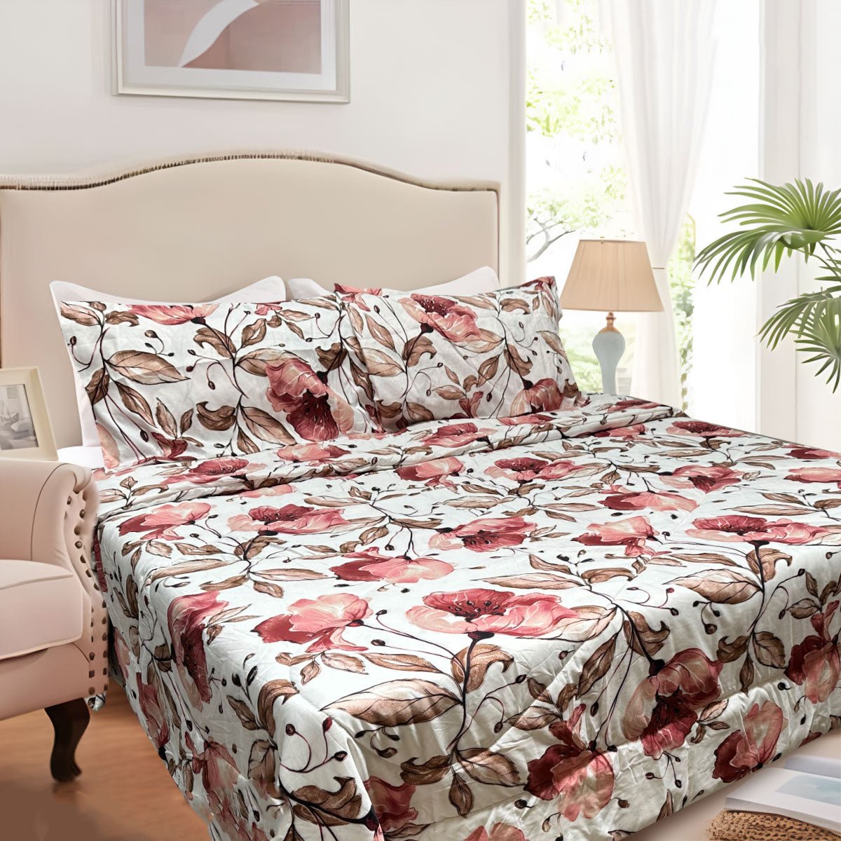 Lightweight 3-Piece Comforter Set Queen/King - Hotel Luxury Floral Autumn Design for Bedroom Decor | Perfect for Guest Rooms, Vacation Homes & Cozy Fall Nights
