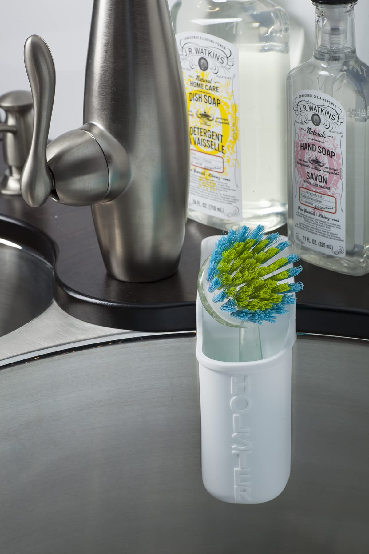Holster Brands Kitchen Lil' Holster Dish Brush Holder - White | Compact Sponge & Scrubber Organizer for Sink Countertop - Perfect for Small Kitchens & RVs