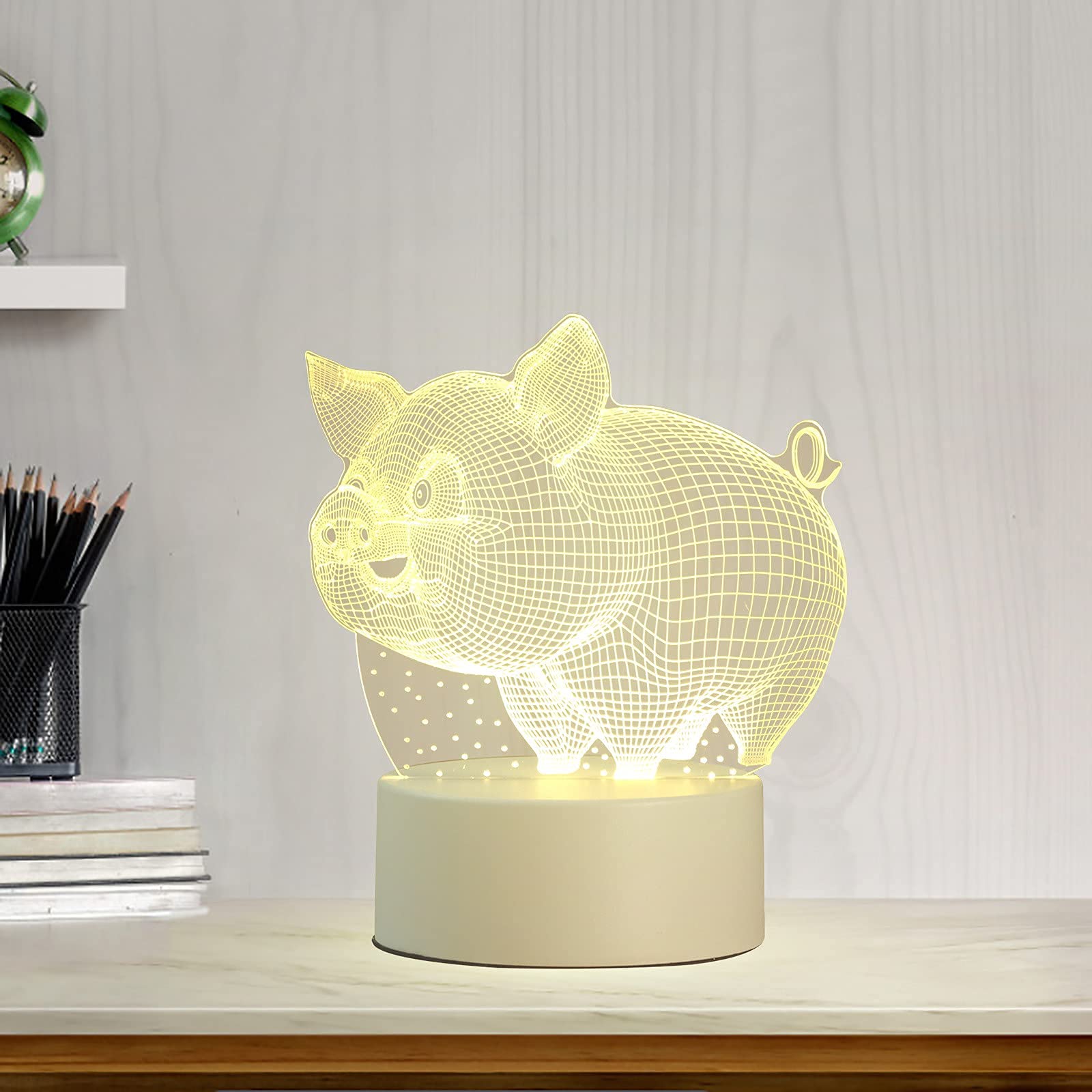 Rechargeable 3D Pig Night Light for Kids - Cute & Warm Nursery Nightlight for Baby Bedroom, Table Decor - Perfect for Bedtime, Nursery Room, and Gift Giving