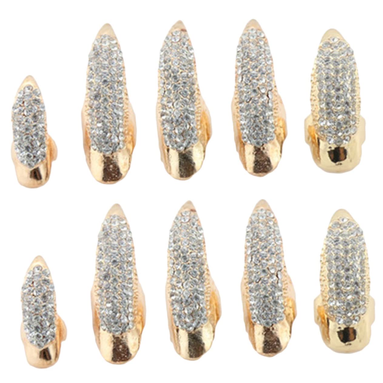 10Pcs Gothic Nail Rings for Men & Women - Gold Rhinestone Claw Jewelry - Punk Gothic Alloy Accessories - Perfect for Halloween, Cosplay, and Gothic Fashion