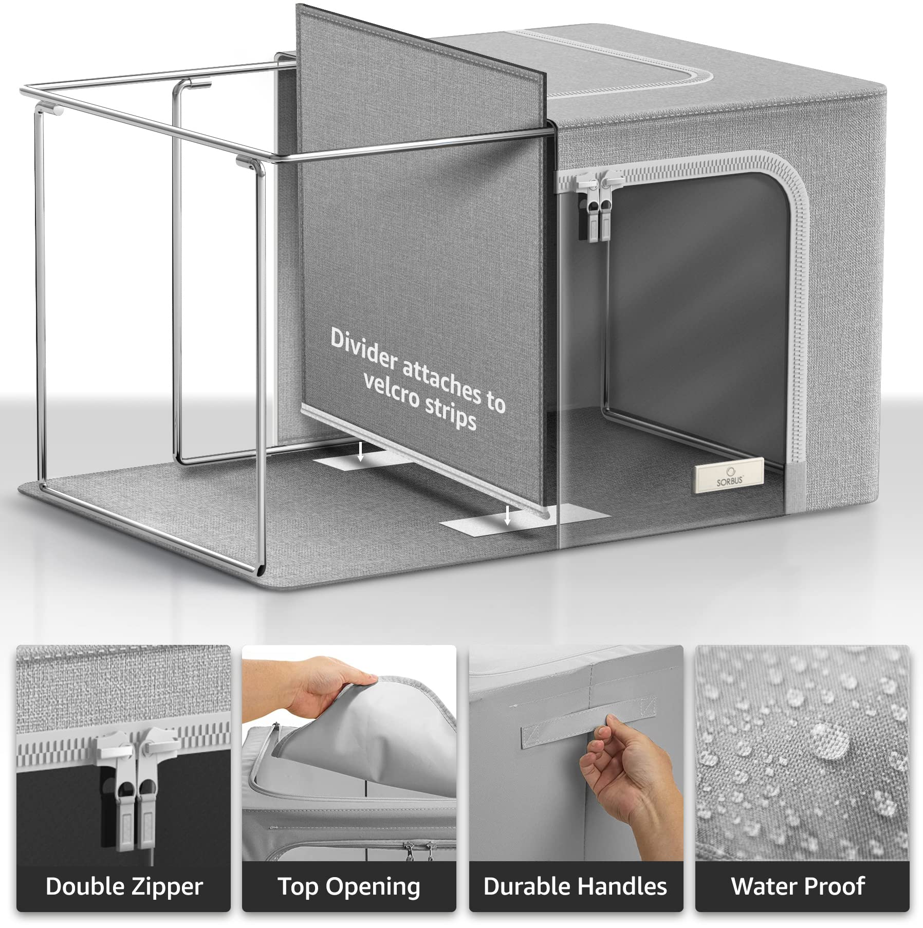 Sorbus Storage Bins with Divided Compartments - Large Stackable Foldable Organizer Bins with Metal Frame, Durable Oxford Fabric, Clear Window & Carry Handles - Perfect for Bedroom, Closet, Linen & Clothing Storage - Ideal for Home Organization, Seasonal Clothes & Kids' Room