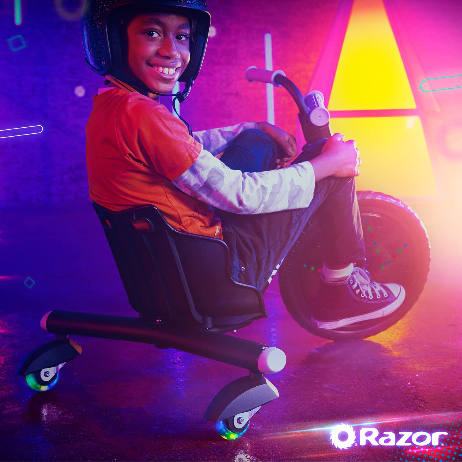 Razor RipRider 360 Lightshow Drifting Tricycle for Kids - Black - 3-Wheel Scooter with LED Light Show - Perfect for Outdoor Play, Backyard Fun & Neighborhood Rides