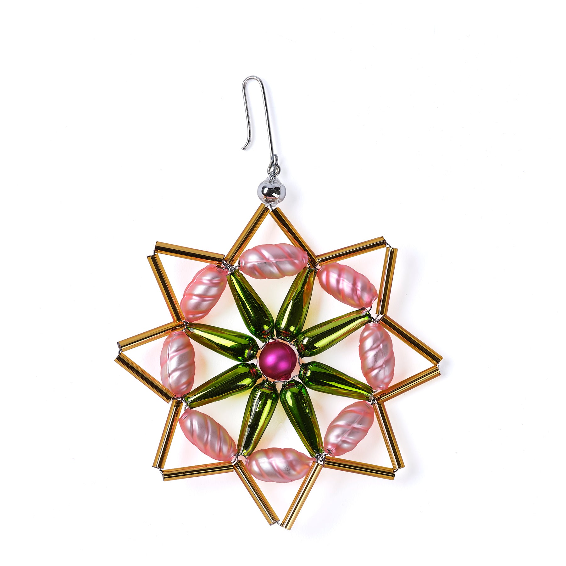 Gold/Pink/Green Star Ornament - Christmas Tree Decorations, Holiday Party Decor, Home & Office Festive Decorations for Xmas, New Year, Winter Celebrations