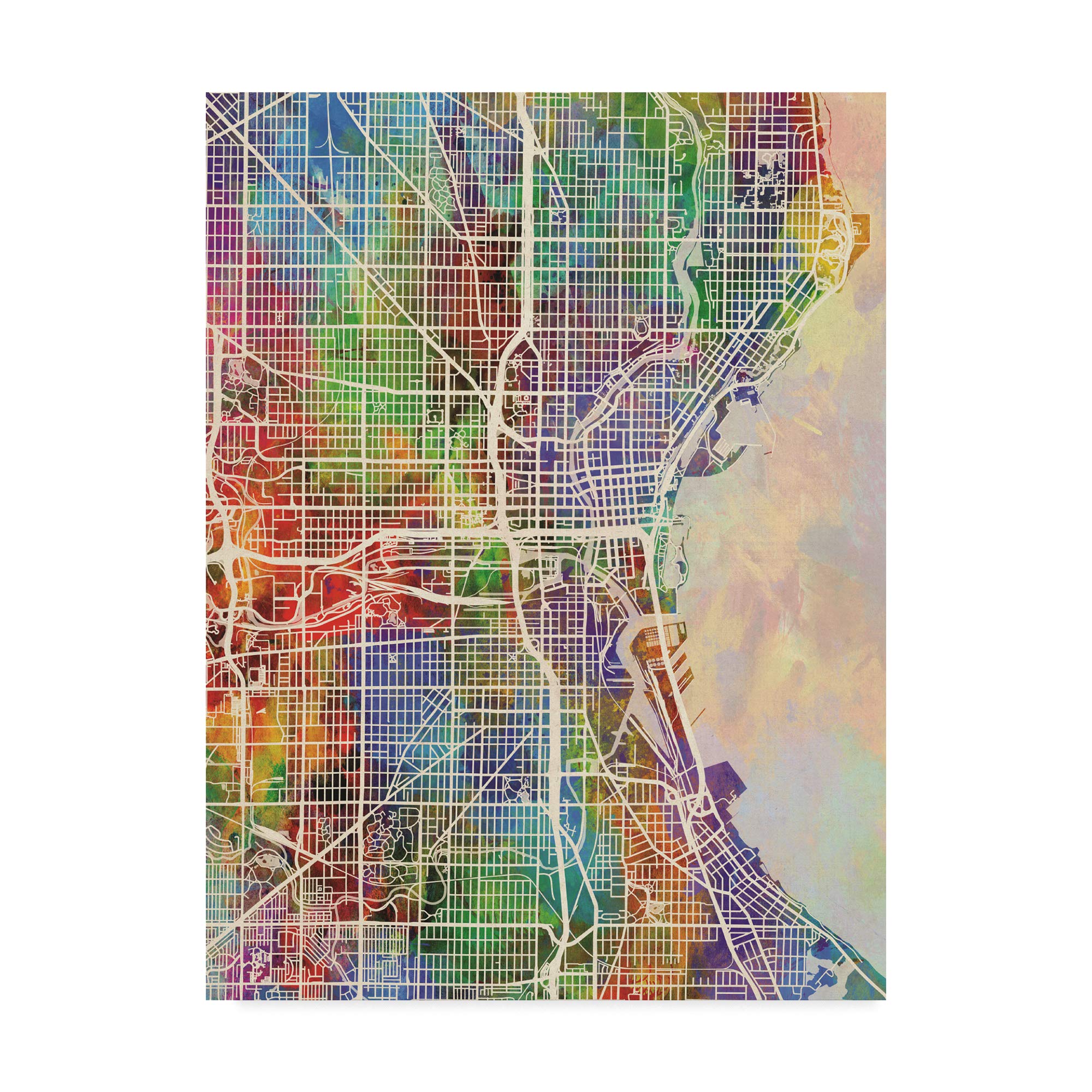 Michael Tompsett Milwaukee Wisconsin City Watercolor Map Art Print - 35x47 Inches - Vintage Style Wall Decor for Home, Office & Gifts