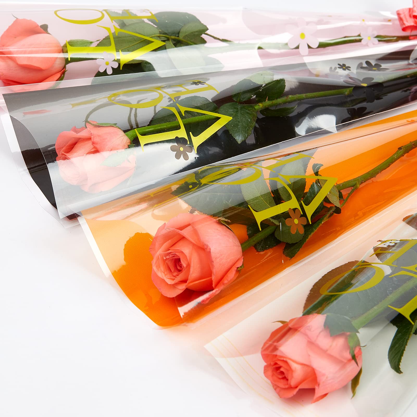 Aylmrice Large Flower Bouquet Sleeves - 100pcs Orange Plastic Flower Packaging Bags for Roses, Wedding Bouquets & Floral Arrangements | Perfect for Florists, Gift Wrapping & Flower Shop Displays