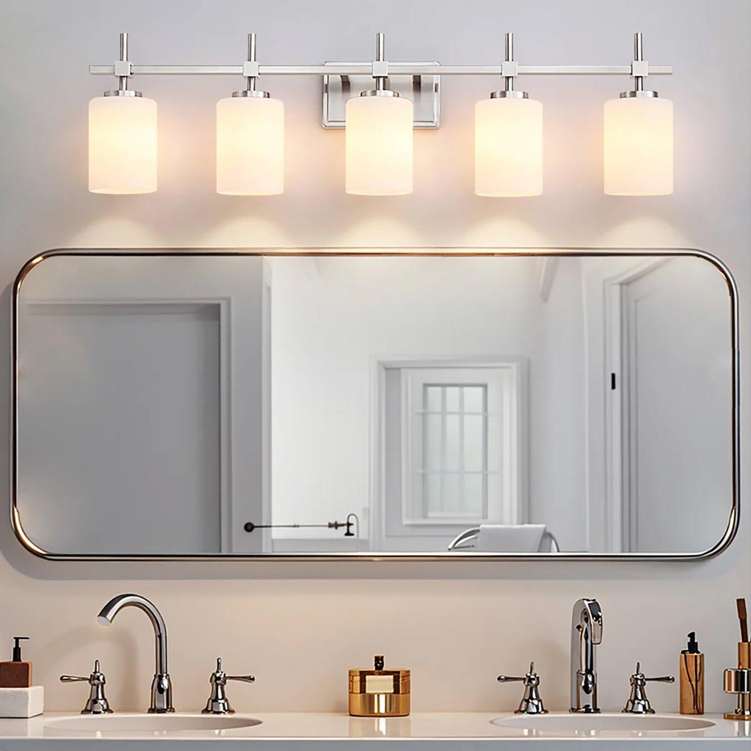 Jasper Modern Frosted Glass 5-Light Bathroom Vanity Light Fixture - Elegant Lighting for Bathroom, Powder Room & Dressing Area