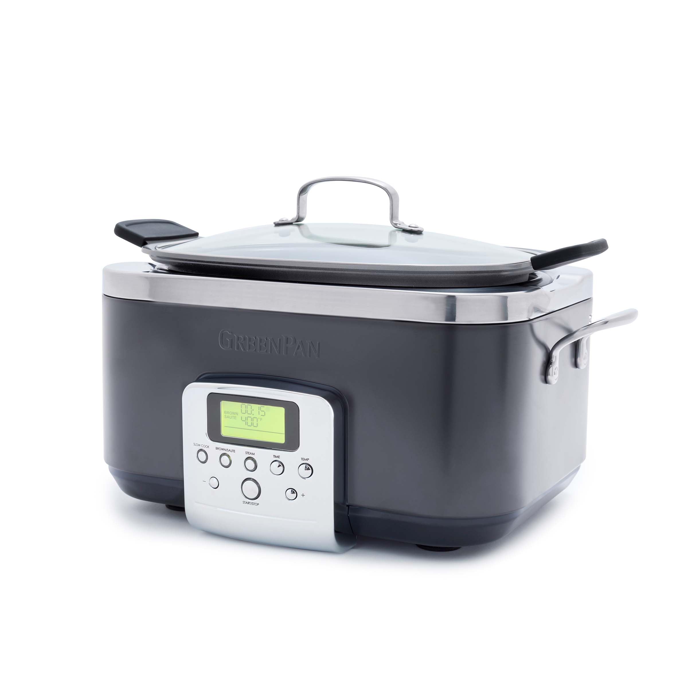 GreenPan Elite 8-in-1 Programmable 6QT Electric Slow Cooker with Dishwasher Safe Lid & Removable Crock - PFAS-Free Healthy Ceramic Nonstick Multi-Cooker for Searing, Sautéing, Browning, Steaming & Roasting - Perfect for Family Dinners, Meal Prep & Holiday Cooking (Graphite)
