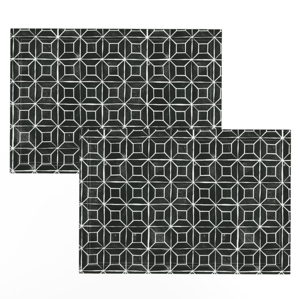 Spoonflower Linen Cotton Canvas Placemats Set of 2 - Modern Geometric Black & White Monochrome Printed Table Mats for Dining Room, Kitchen Decor & Dinner Party