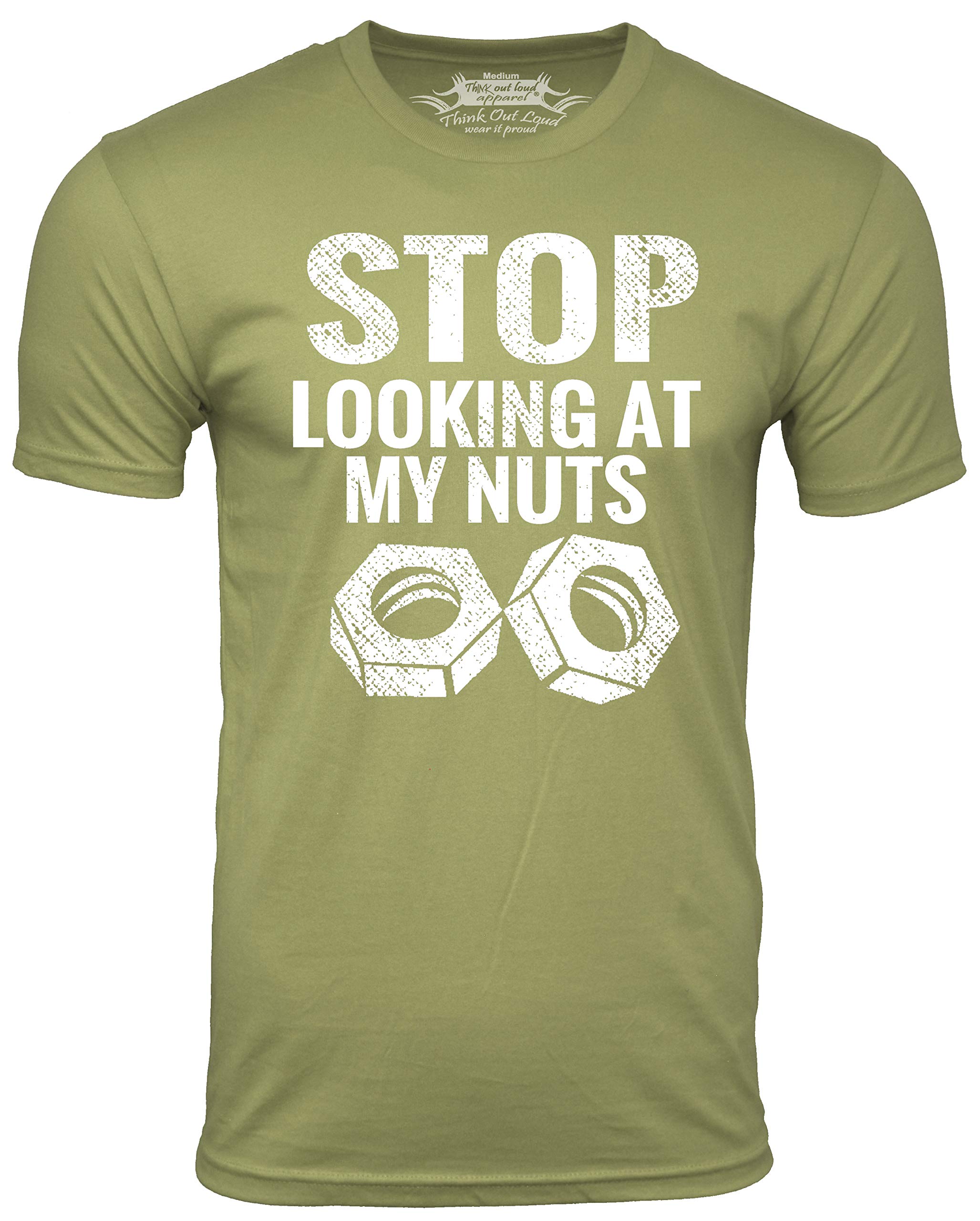 Funny Stop Looking at My Nuts T-Shirt - Humorous Graphic Tee for Men & Women - Perfect for Casual Wear, Gifts, and Parties