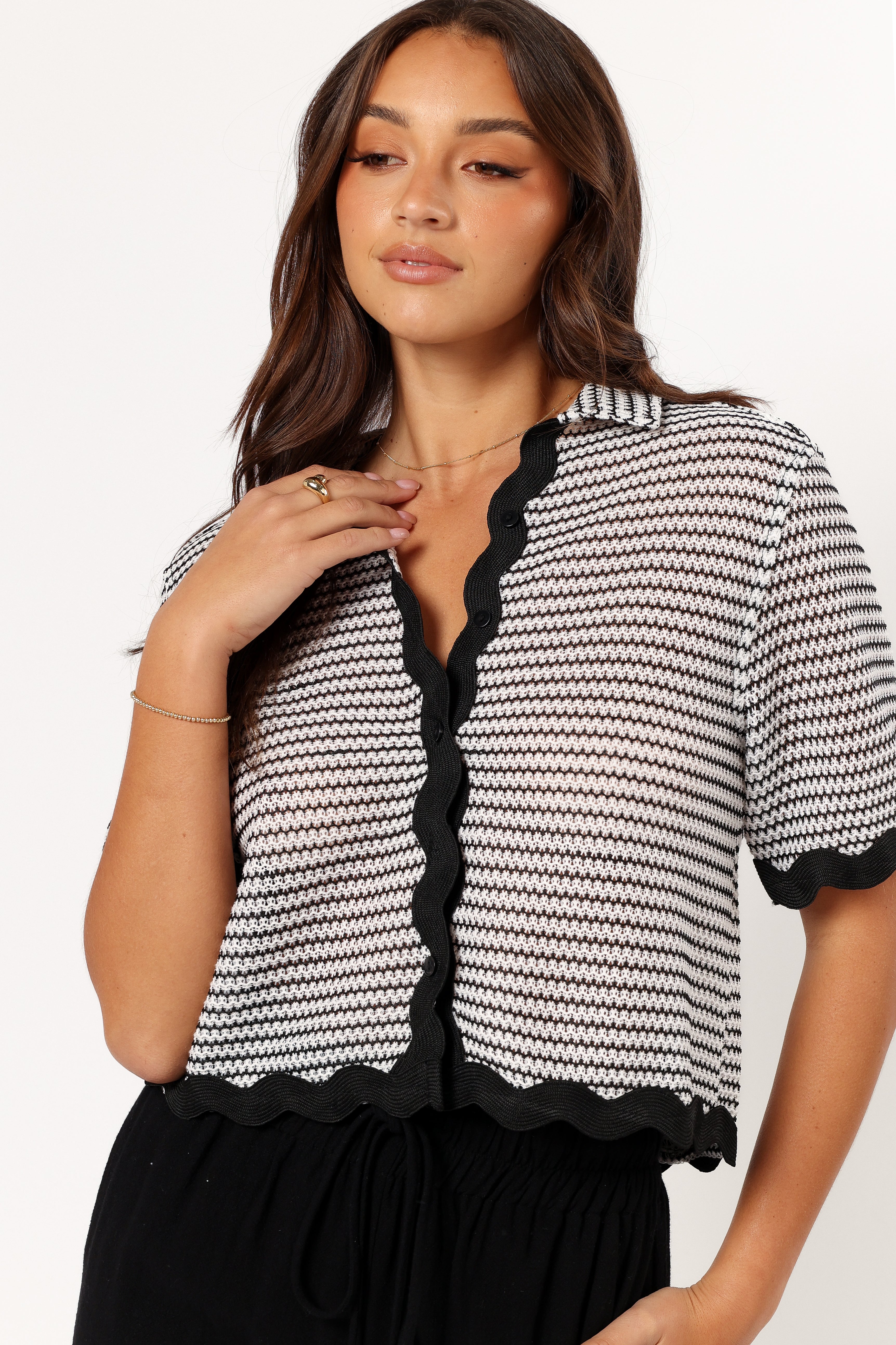Giada Women's Fashion Top - Black & White Stylish Blouse for Casual Wear, Office, and Evening Outfits